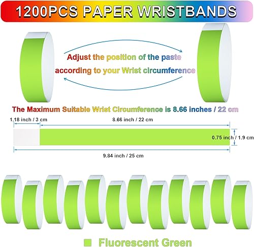 Miniatura 2 de 1200 pulseras de papel para eventos, color neón, pulseras de identificación de conciertos, pulseras de papel, pulseras de mano para eventos para