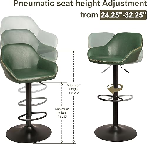 Miniatura 44 de Glitzhome Mid Century - Juego de 2 taburetes de bar ajustables de cuero giratorio vintage con respaldo y reposapiés, taburetes de bar modernos de