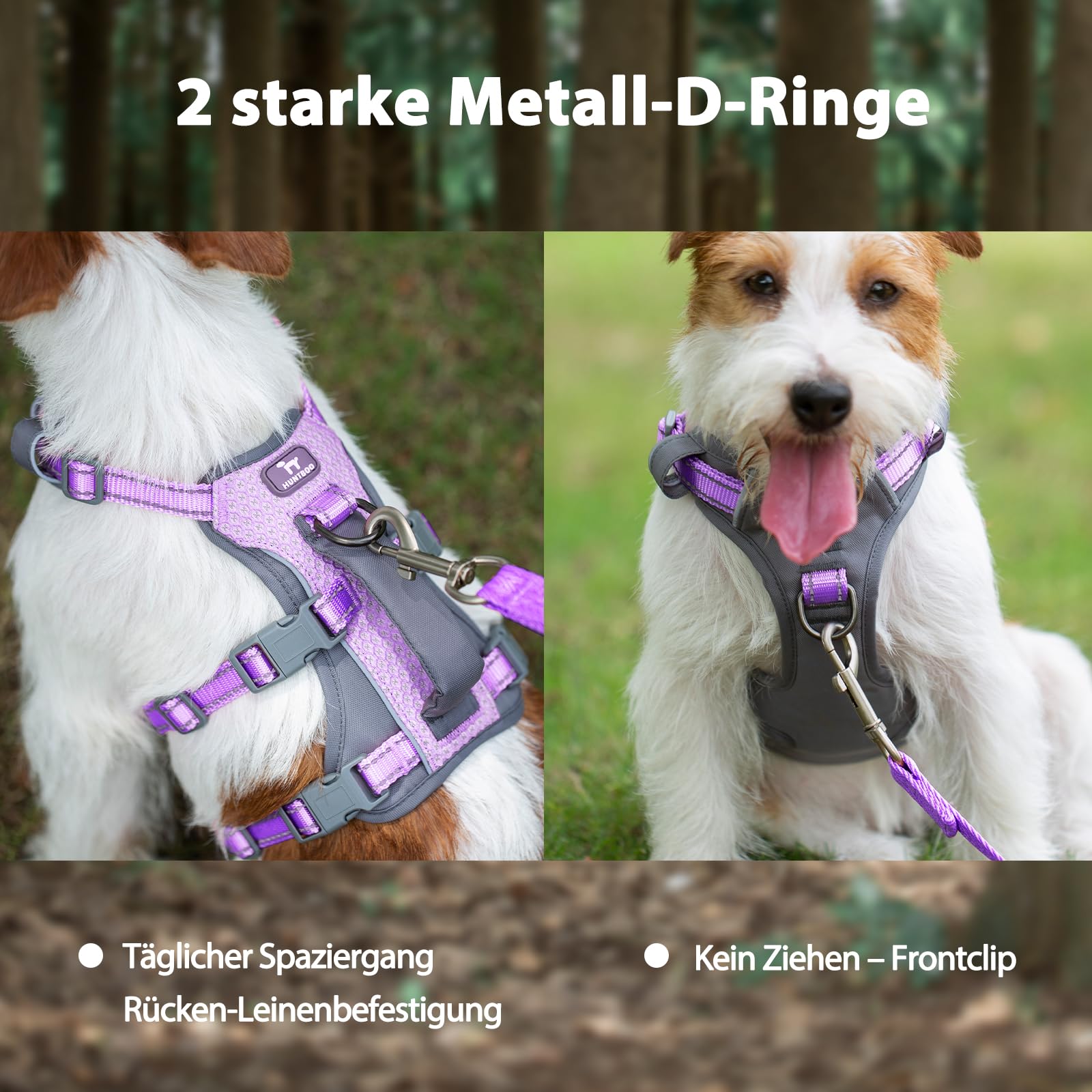 Huntboo Sicherheitsgeschirr Hund Ausbruchsicher, Panikgeschirr für Hunde, Reflektierendes Geschirr Hund mit Griff, Verstellbare Hundegeschirr für kleine, mittelgroße und große Hunde (Lavendel Lila,XS)