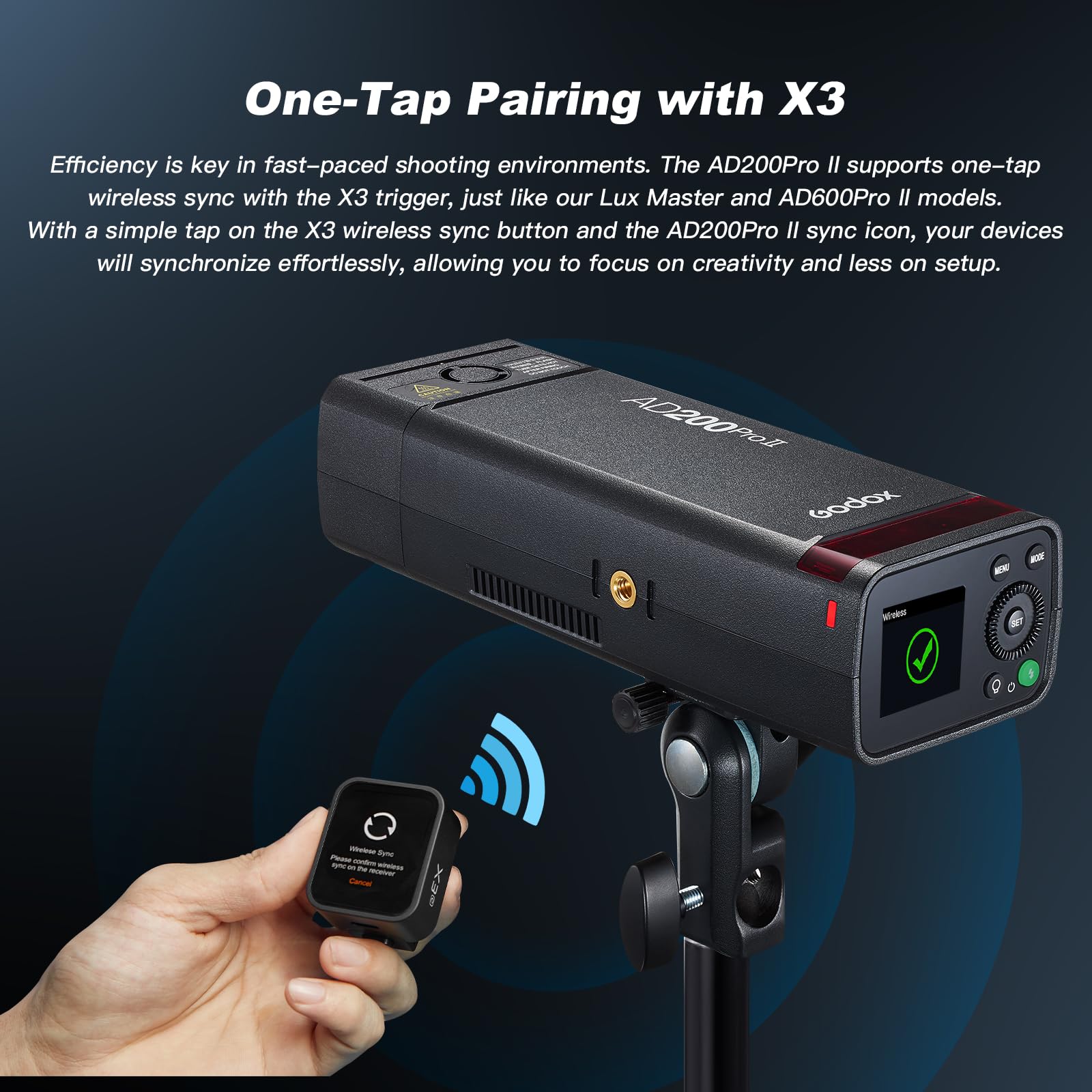 GODOX AD200ProII - Flash tascabile da 200 W, 2.4 G, 1/512 fino a piena potenza, regolazione della potenza di 10 livelli, temperatura colore modalità costante ± 100 K