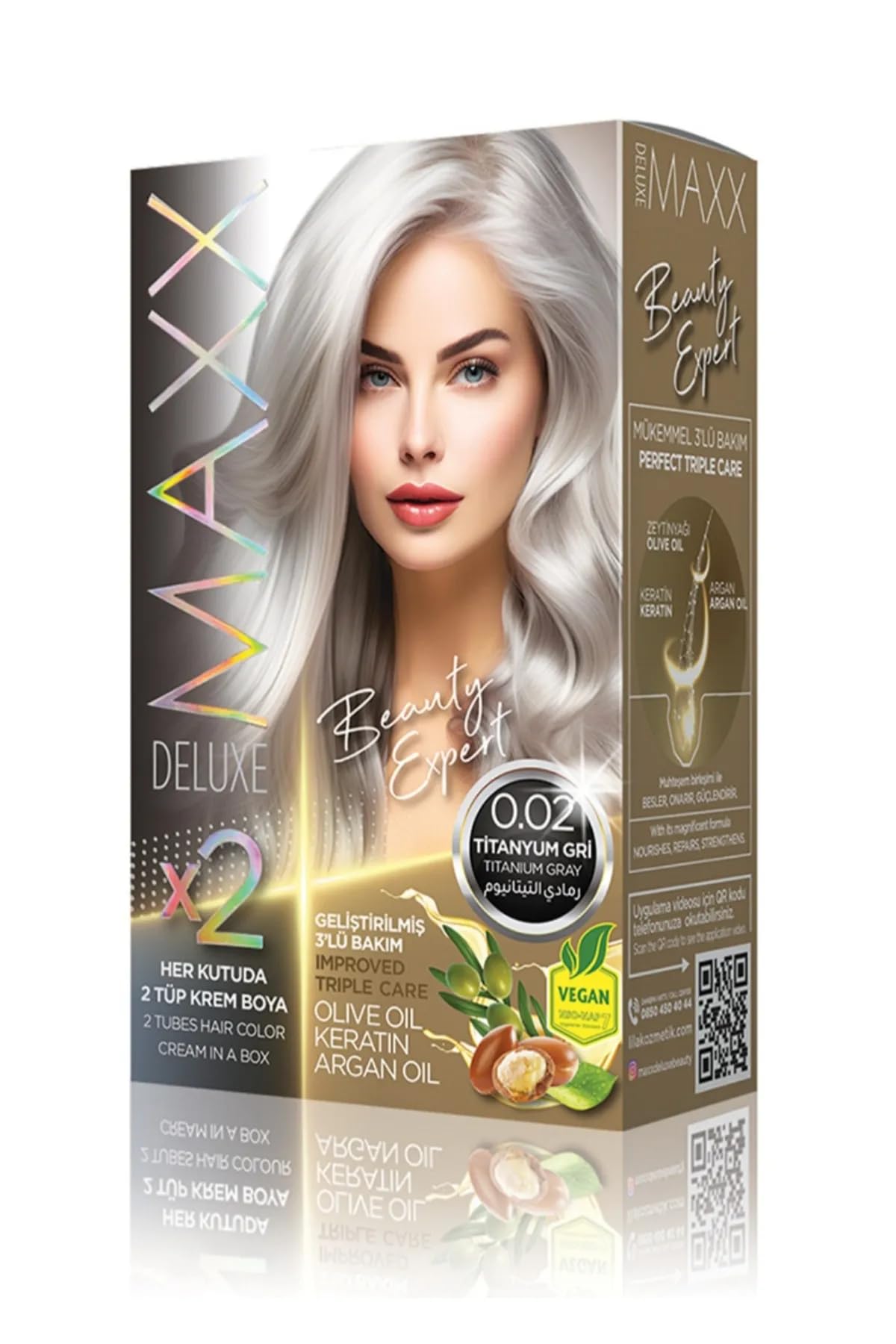 MAXX DELUXE BEAUTY EXPERT HAIR COLOR (KERETİN)'Lİ 1 KUTU (2 X 50 ML) (Titanyum Gri 0.02)