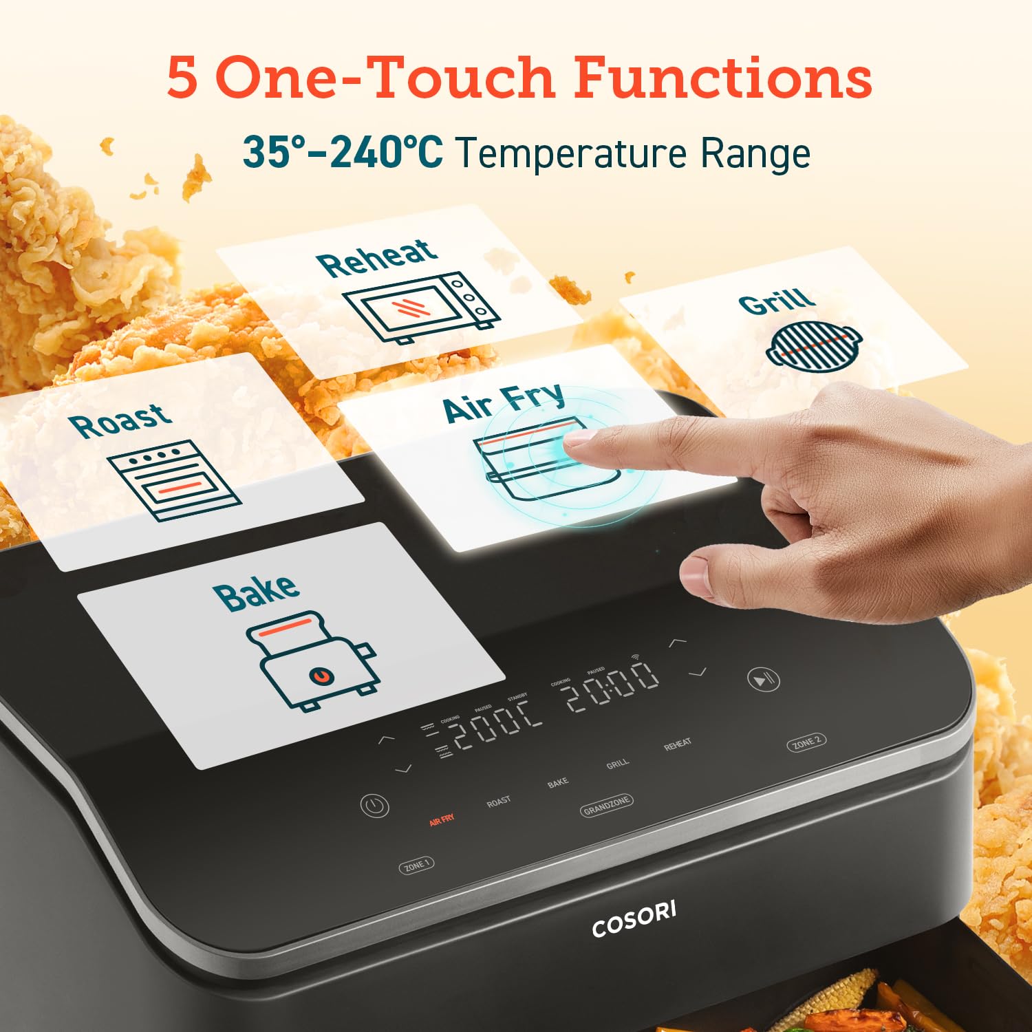 COSORI Friggitrice ad Aria 10 Litri, 7 in 1 Doppia Resistenza TwinFry con Doppio Cestello 5L&5L e Separatore Rimovibile, 2800W Air Fryer WiFi, 40-240℃, 70 Ricette Online, TF-102S