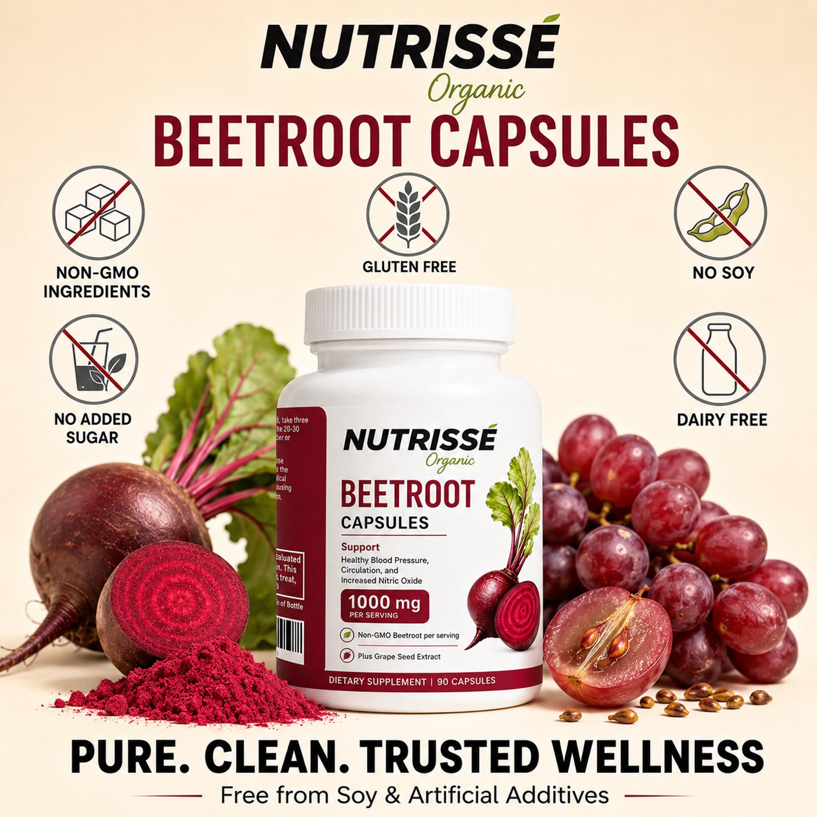 Beetroot Capsules, Organic Beet Root Powder with Grape Seed Extract, 3-in-1 Plant-Based Formula, 90 Capsules for Daily Nutritional Routine — Amazon image 4