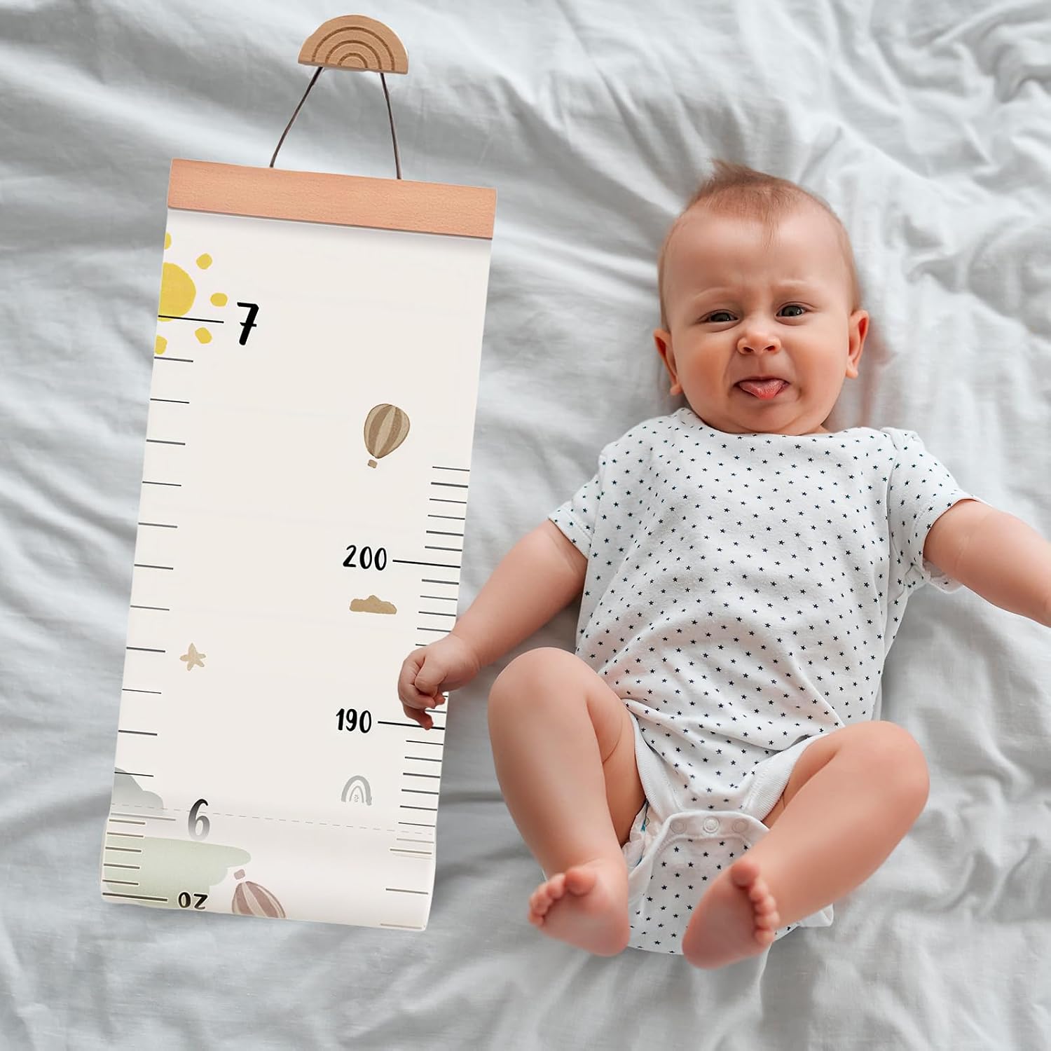 Growth Chart for Kids, Removable Kids Height Wall Chart with Wooden Box - Waterproof Canvas Measure Wall Ruler, Suitable for Baby, Children & Girls Bedroom Decor