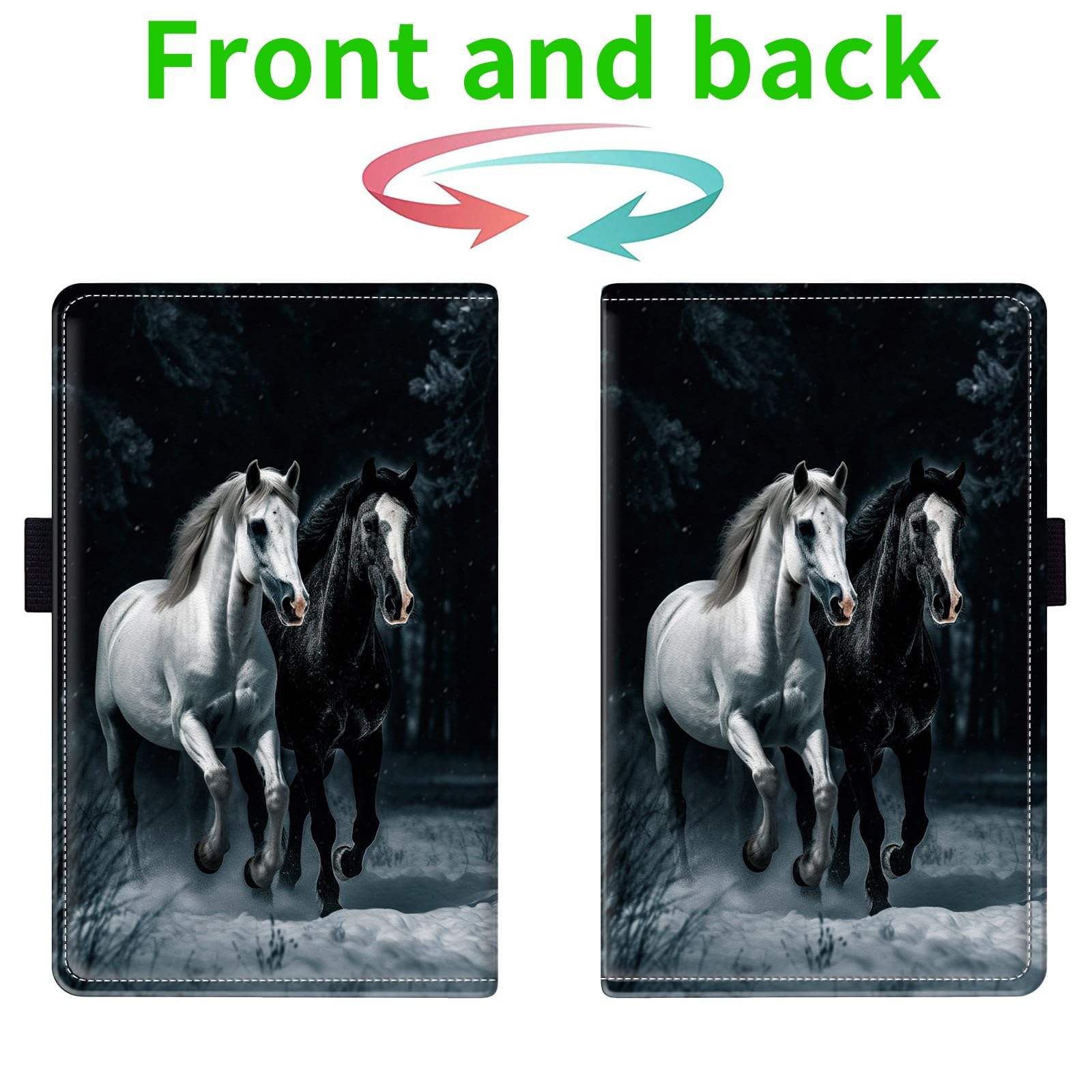 Server Books for Waitress, with 7 Large Pockets, Waiter Serving Book, Waitstaff Server Order Pads, Cute PU Leather Server Book with Pen Holder Fit Server Apron, White Black Horse