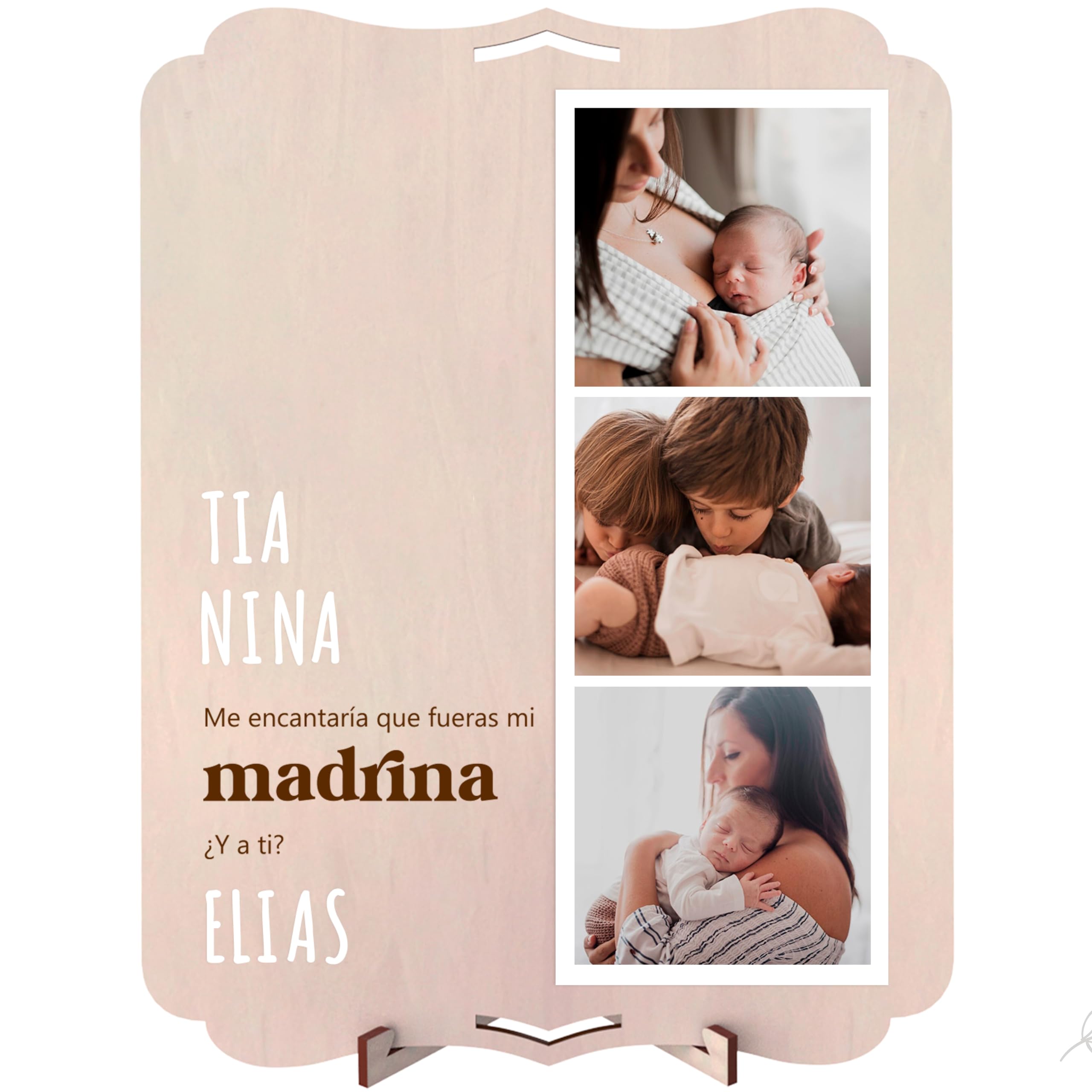 nagu® Marcos de fotos de Madera con la Frase Quieres ser mi Madrina. Regalos originales bautizos. Sorpresa de Anuncio de Madrina de bautizo. Portafotos para regalo madrina Original