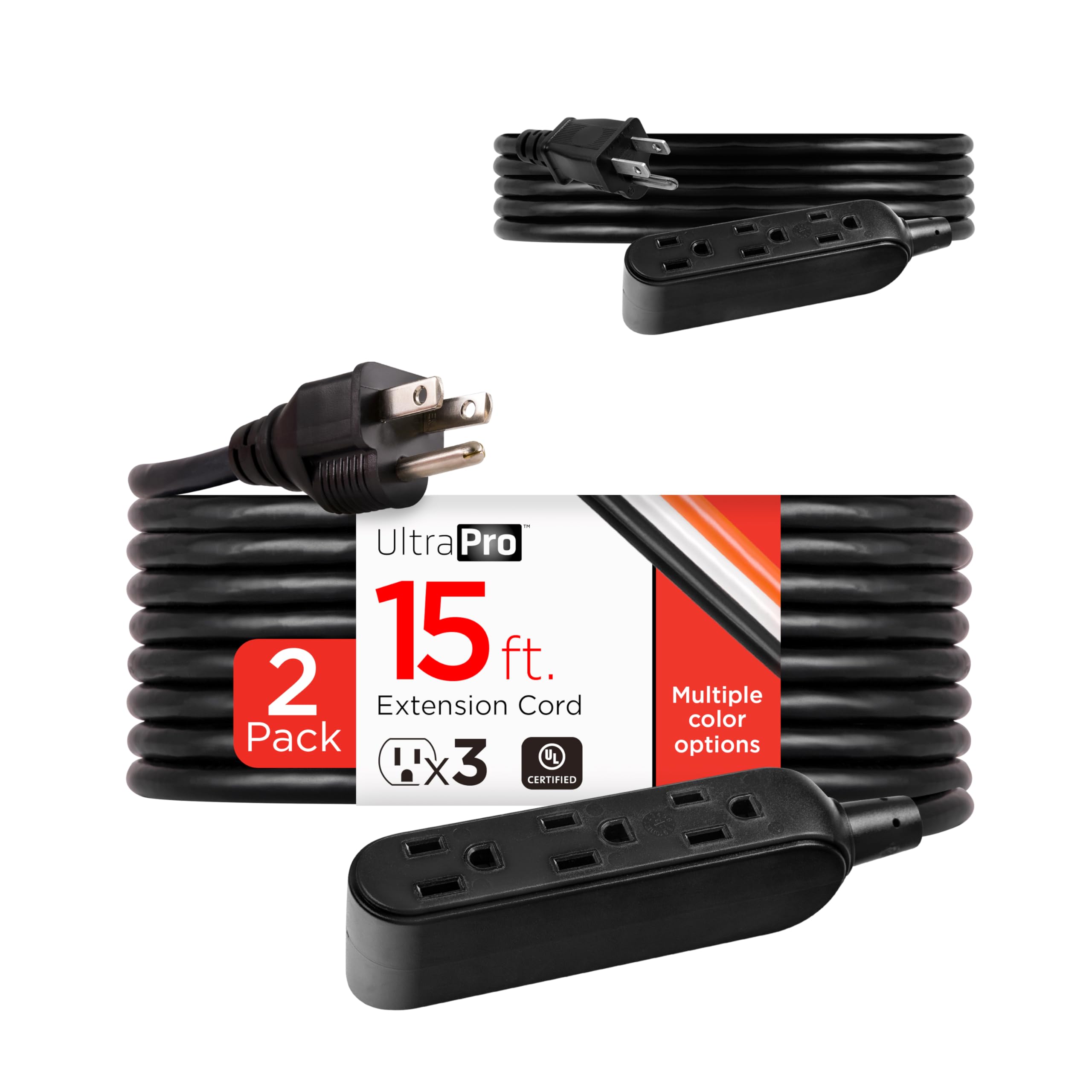 Snapklik.com : UltraPro 15 Ft Indoor Extension Cords 2 Pack 3 Outlet ...