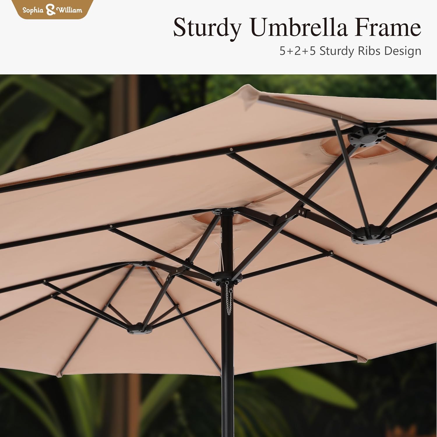 Sophia & William 15 ft Extra Large Patio Umbrella with Base Included, Rectangular Outdoor Umbrella Heavy Duty, Market Umbrella Double-sided Fade Resistant for Pool Garden Backyard, Beige - Image 5