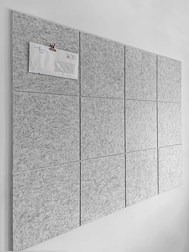 Alternativa de tablero de corcho grande, paquete de 12 azulejos de pared de fieltro con pestañas adhesivas extraíbles seguras, azulejos de pared de