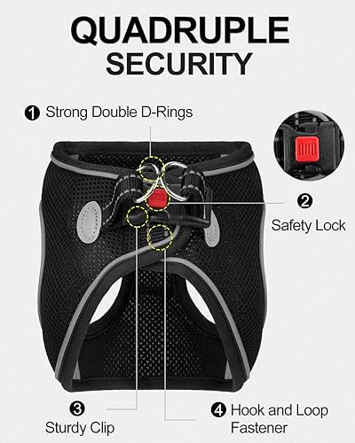 Miniatura 3 de Joytale arnés para perro, 12 colores, chaleco de malla transpirable, arnés acolchado suave reflectante para perros extra pequeños y pequeños, negro,