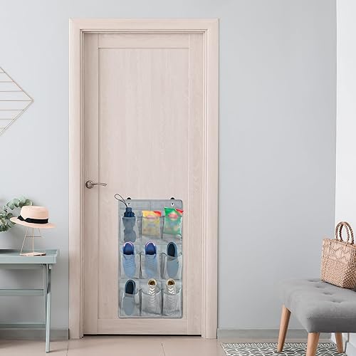 Miniatura 5 de Paquete de 2 zapateros para colgar en la pared de 18 bolsillos para armario, almacenamiento de zapatos RV con 8 ganchos sobre la puerta, organizador