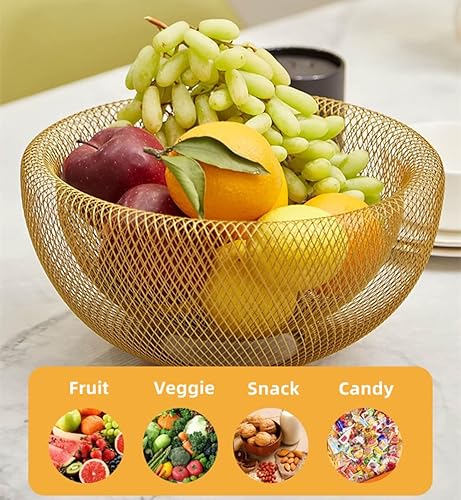Miniatura 4 de MEVOPHEE Frutero de malla con alambre de metal, cesta de frutas y verduras para mostradores, soporte de cocina dorado para el hogar, centro de mesa