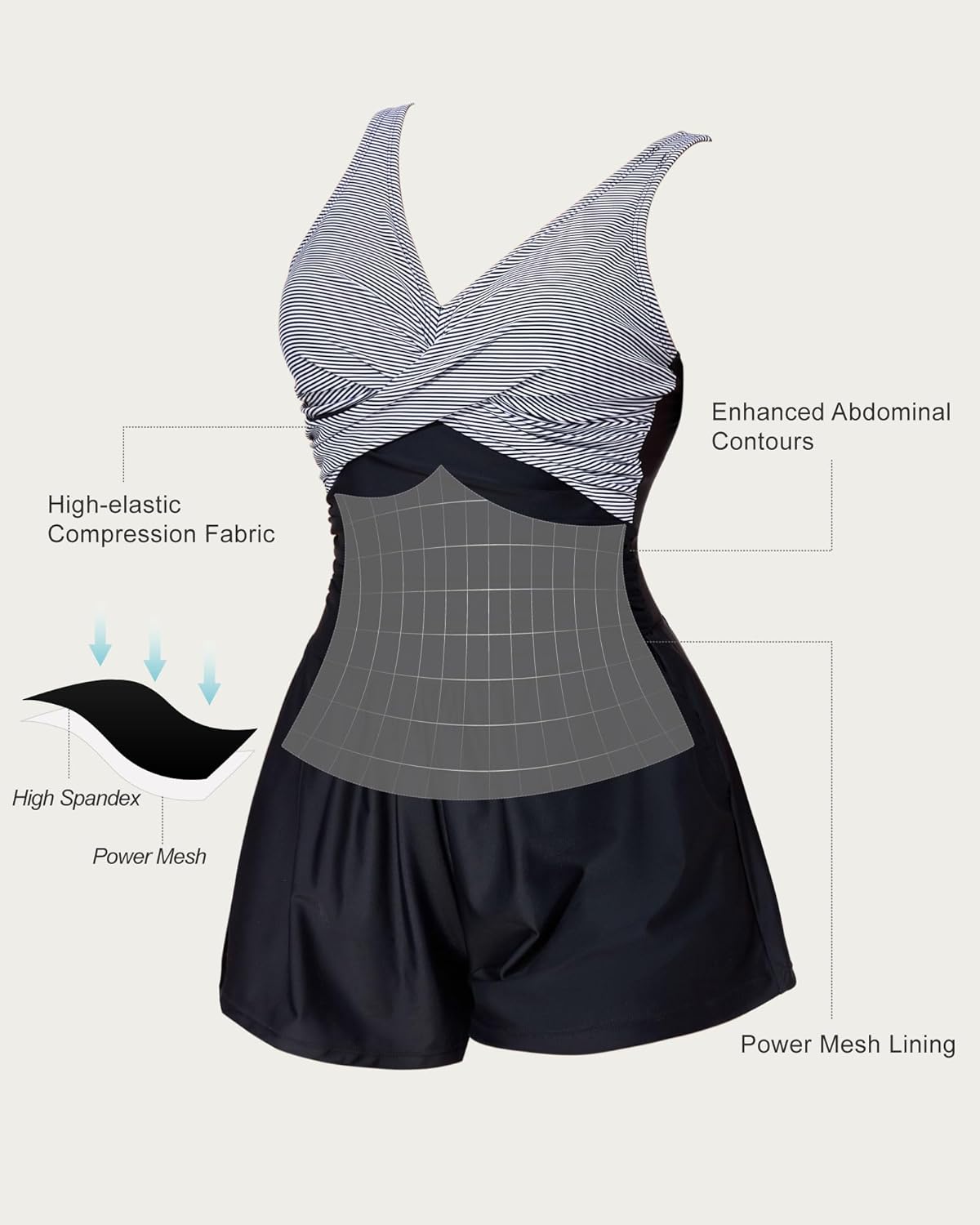 Smismivo Romper Swimsuits for Women Tummy One Piece Bathing Suit Slimming Full Coverage with Shorts Pocket V Neck Swim Suit - Image 4