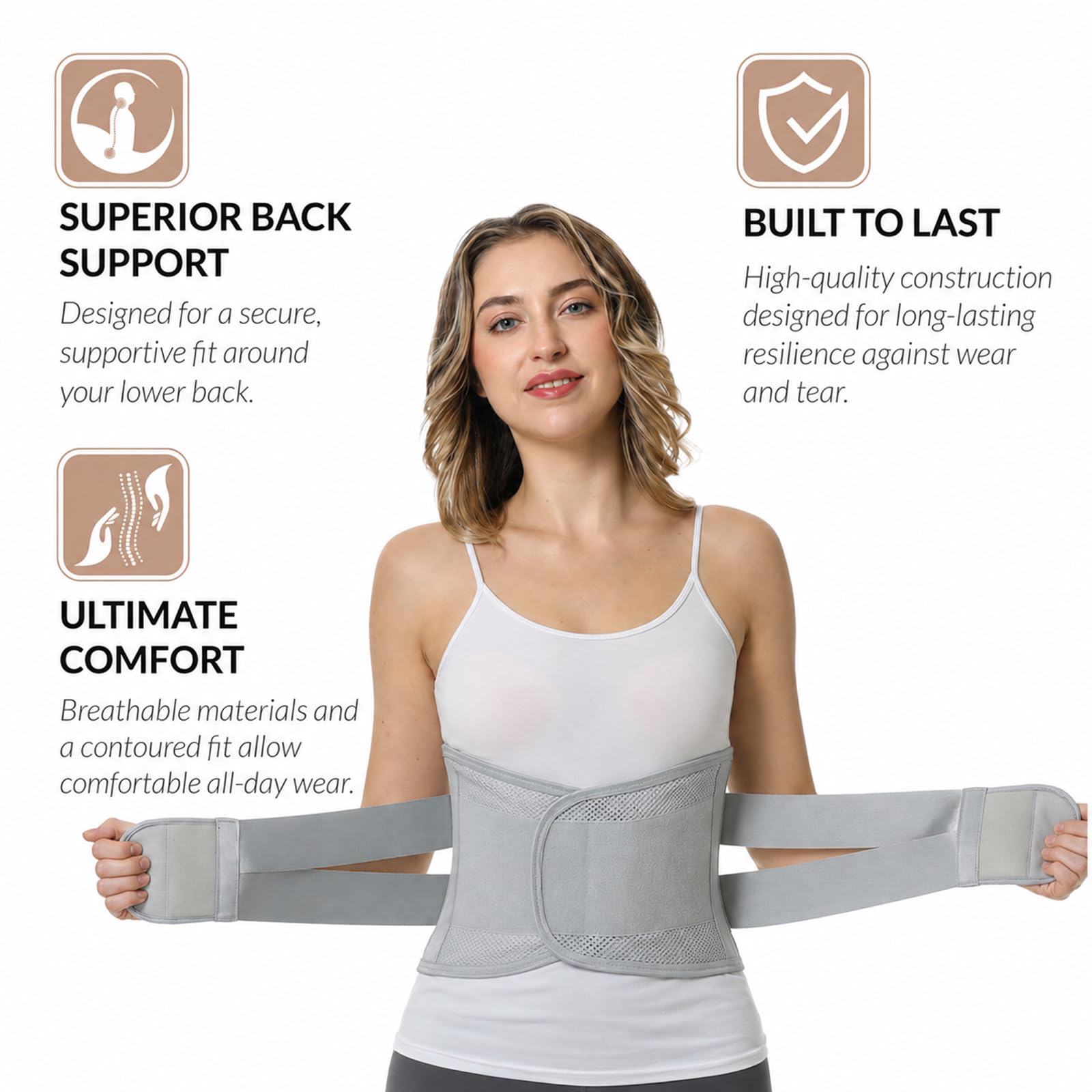 NEOtech Care - Fascia per schiena/parte bassa della schiena - Regolabile con doppio strappo - materiale traspirante e leggero - AMPIO supporto (Grigio, XXXL)