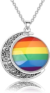 Gay Pride Rainbow Necklace Crescent Moon Charm Rainbow Pendant Necklace Gay & Lesbian LGBT Pride Gifts Rainbow Jewelry LGBT Jewelry Lesbian Gift