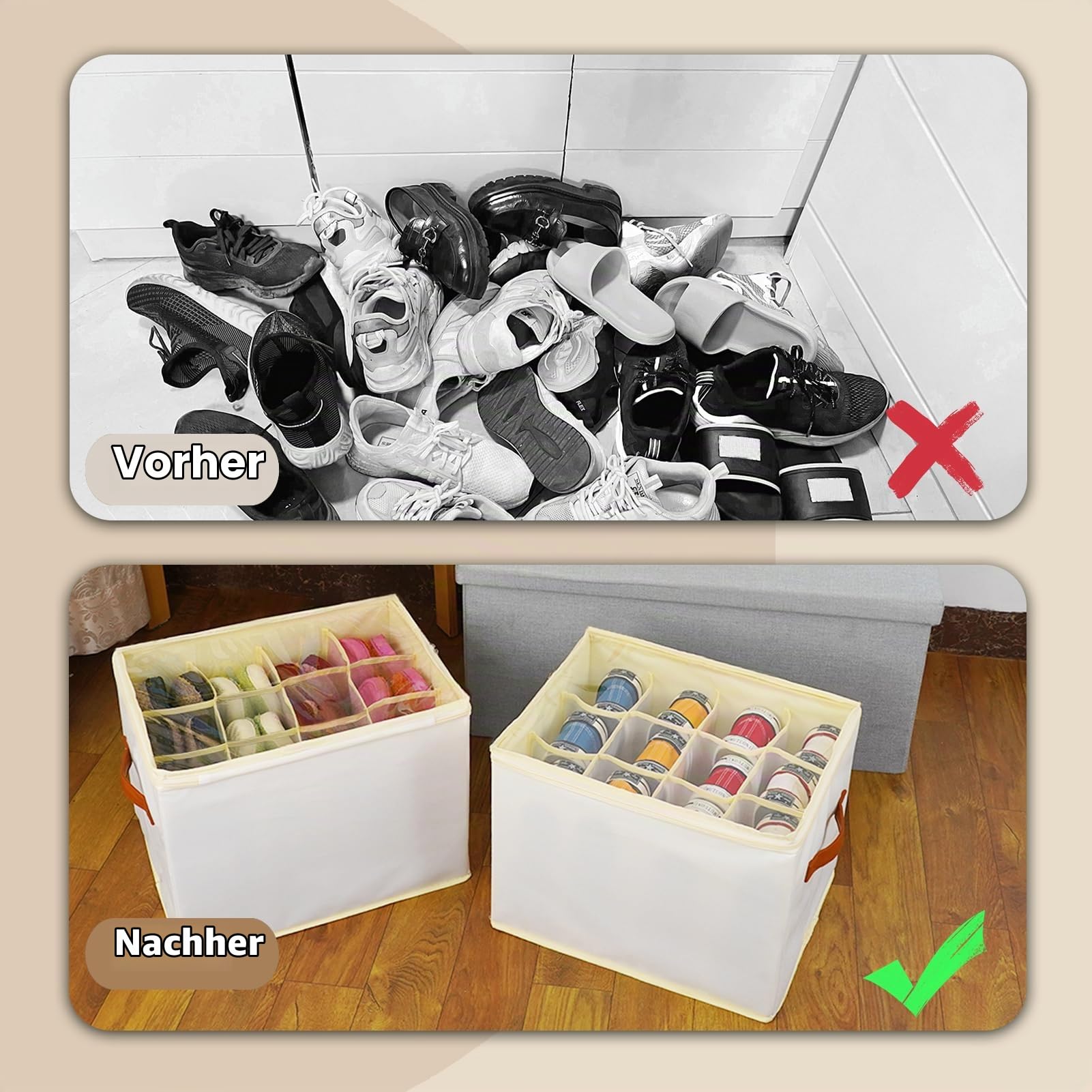 Patinao 3 Stück Flexible Fächer Schuhorganizer Platzsparend Schuhbox | Separate Einzelfächer, Stapelbar, Faltbare Stoff Aufbewahrungsboxen für shoe, schuh organizer für schrank, schuhaufbewahrung