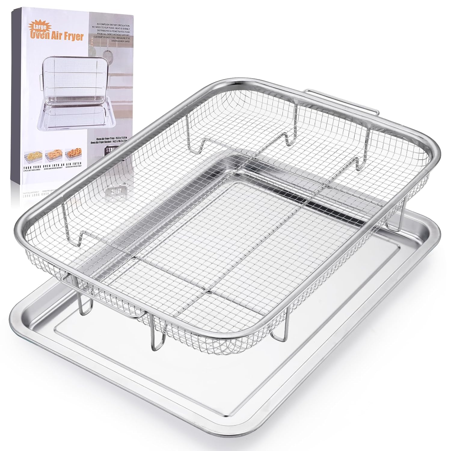 Air Fryer Basket for Oven 15.6″x11.6″, Large Air Fryer Basket and Tray Stainless Steel Oven Air Fryer Pan Rack for Cooking Baking and Broiling Air Fryer Basket for Oven 15.6″x11.6″, Large Air Fryer Basket and Tray Stainless Steel Oven Air Fryer Pan Rack for Cooking Baking and Broiling