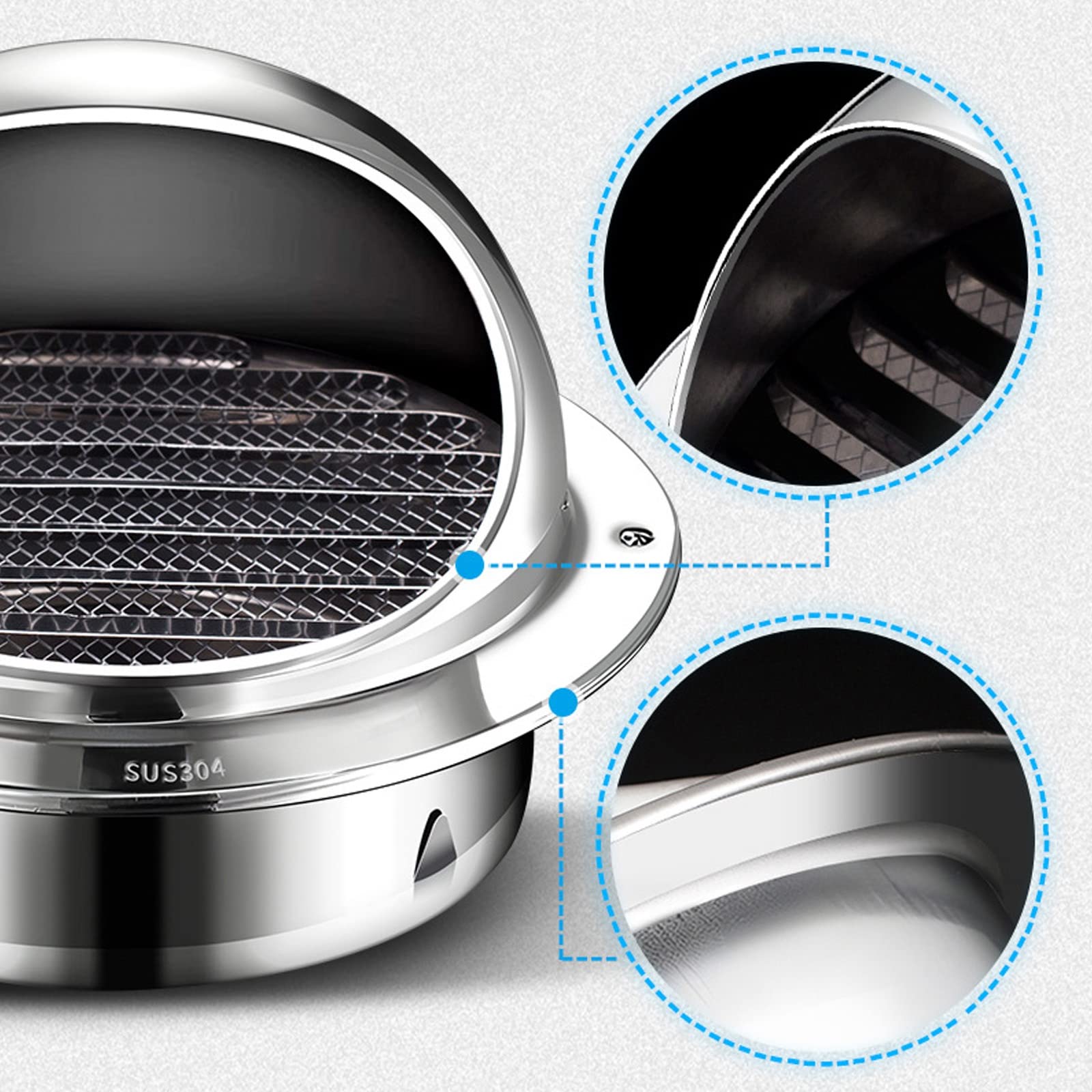 Grille D'Aération en Acier Inoxydable 304, Ventilation Hotte Murale Ronde Grille De Ventilation pour Cuisine, Ventilation Rapide Grille Couvercle De Ventilation Sortie D'évacuation