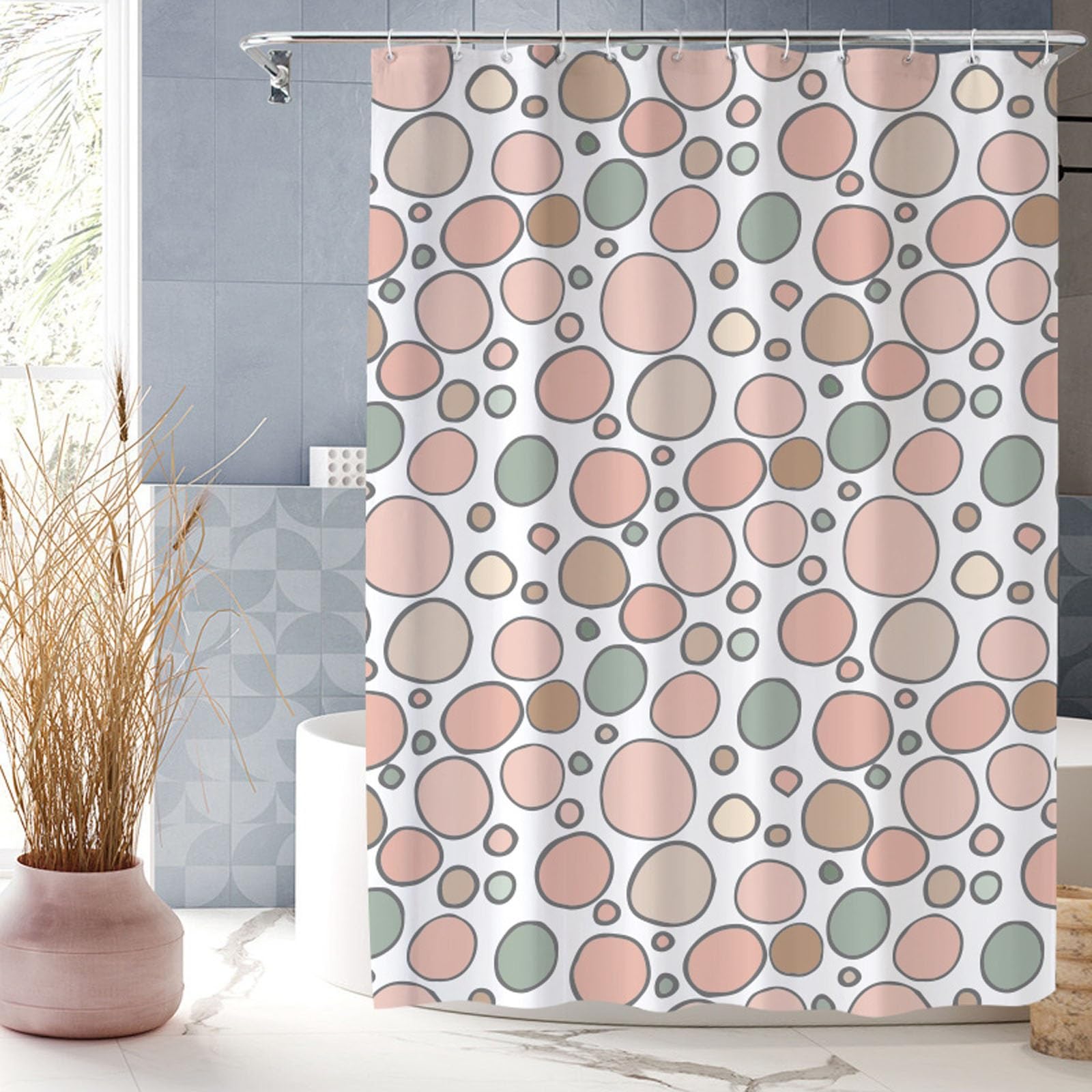 XUEDNGM Shower Curtain Anti Mould 80 x 190 cm(31 x 75inch) Quick-Drying, Washable, Weighted Hem, Customizable, with Hooks Mould Proof Resistant Waterproof Bath Curtains, Pebbles