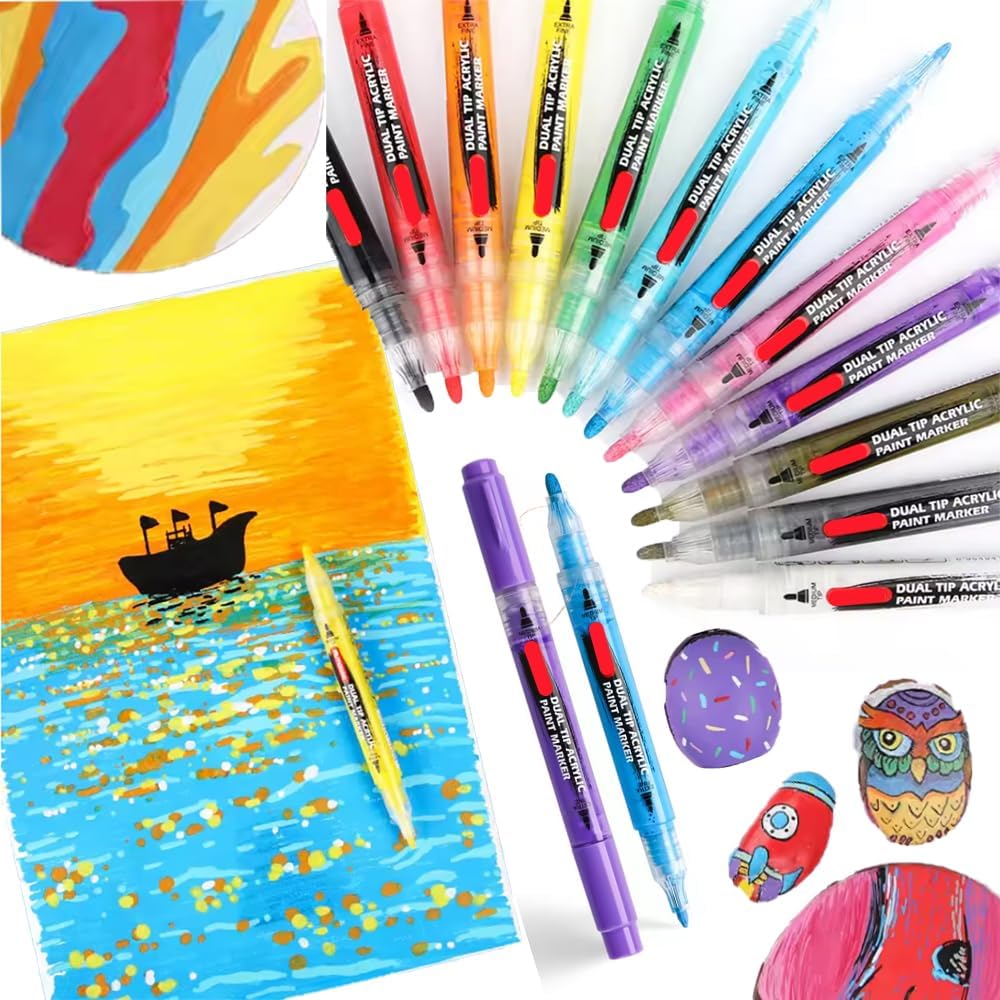 CLOUDFOUR Whiteboard Pens, Dry Erase Magnetic Whiteboard Markers with Eraser, Magnetic Color Pens for Whiteboard for Home, Office and School (Acrylic Paint Marker Dual Tip)