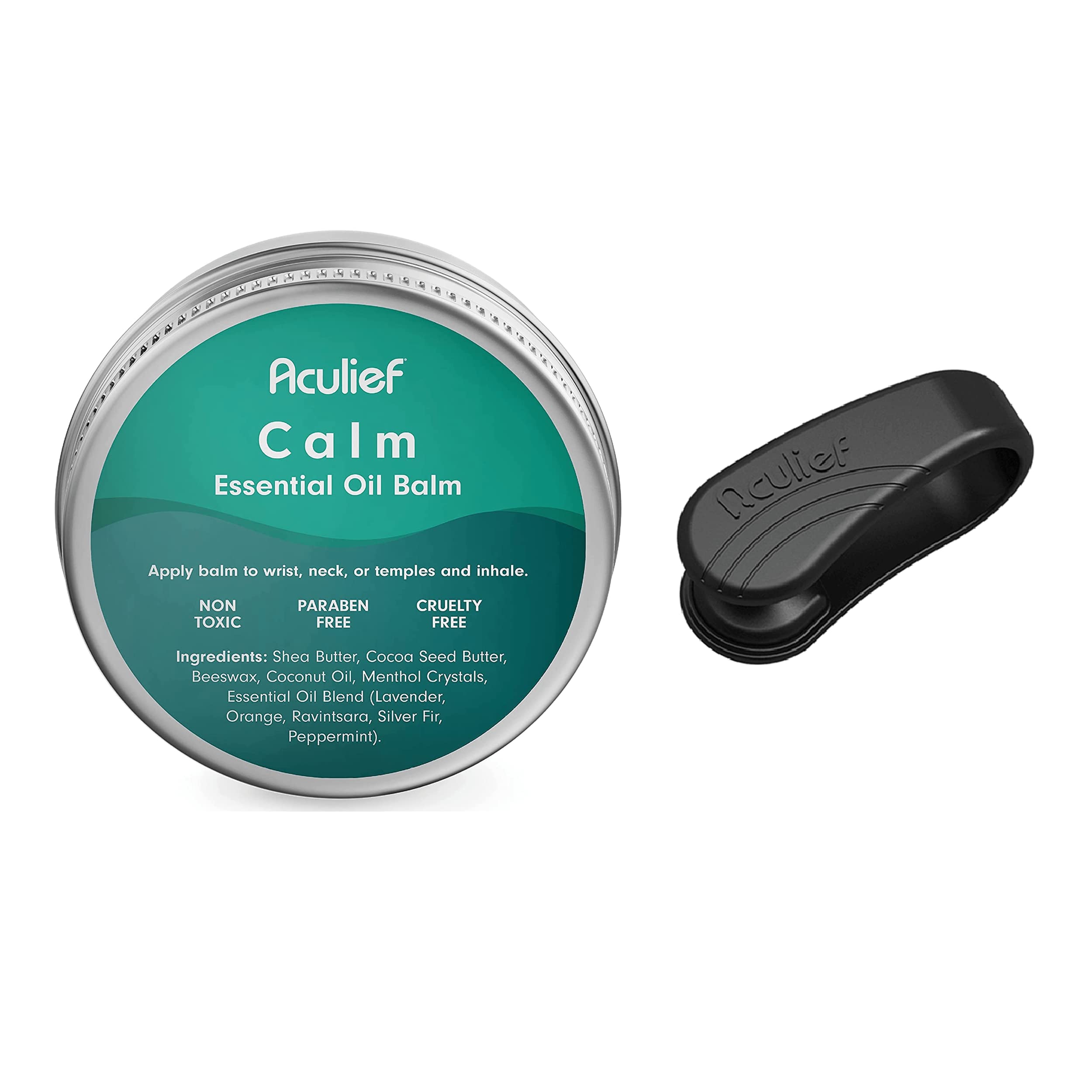 AculiefCalm Essential Oil Aromatherapy Balm and Acupressure Clip 1 Pack Black (Bundle)