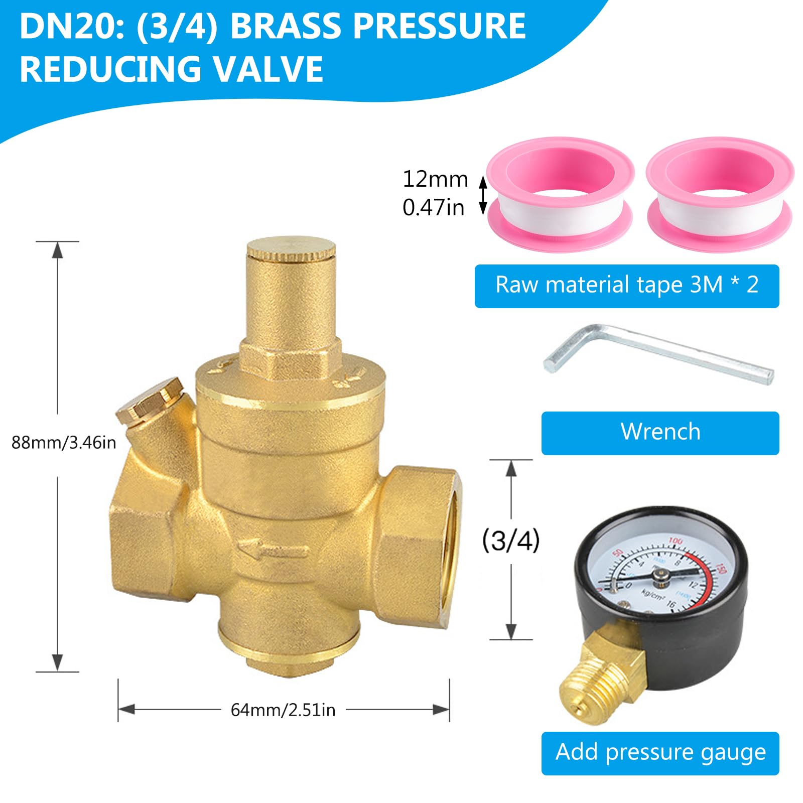 Riduttore Di Pressione Acqua 3/4" DN20 In Ottone - Regolatore Con Manometro Per Casa, Edifici E Fabbriche - Foto 4