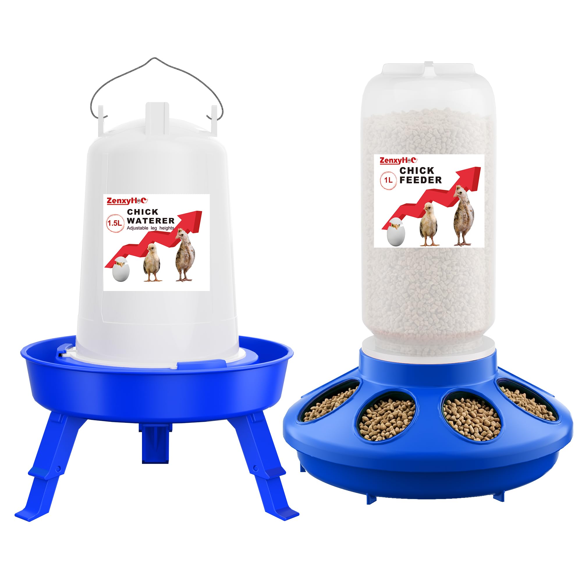 ZenxyHoC Küken Futterautomat & Tränke Set – 1 L + 1,5 L, Grün, Höhenverstellbar (3 Stufen), Für 8–12 Küken, Geflügelaufzucht