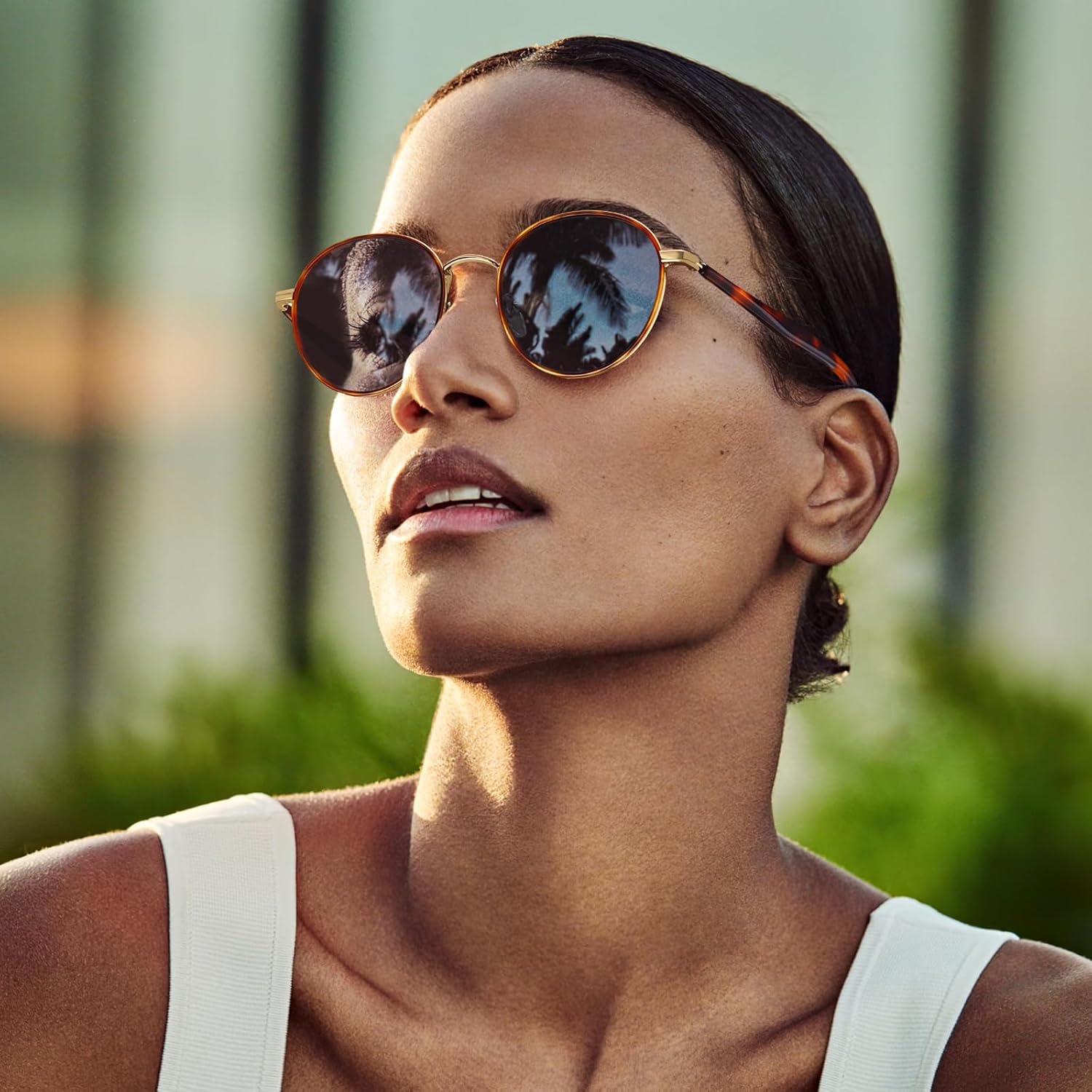 CARFIA Retro Round Polarized Sunglasses for Women UV Protection Acetate Arms Metal Frame Driving Glasses