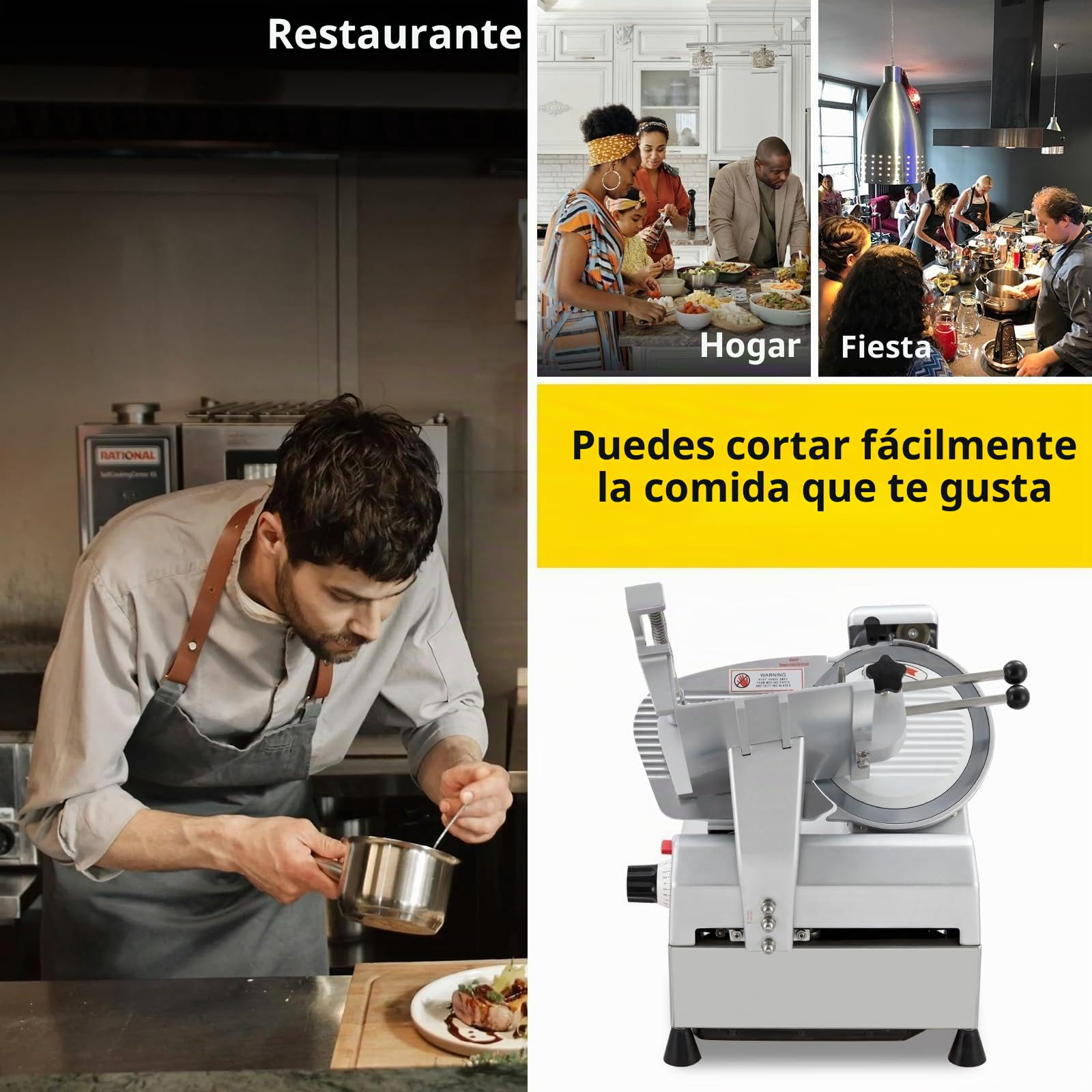 Cortadora eléctrica profesional de carne y fiambres - Motor cobre 210W, cuchilla desmontable 220mm - Grosor 0-12mm, protección infantil - Uso doméstico/comercial - Semiautomática YF-B200B, enchufe
