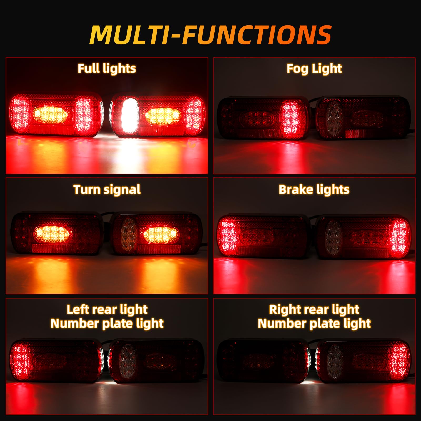 Pilotos Traseros Remolque 12V/24V 7 Funciones con Cableado 5m Enchufe de 13 Pines Luces Remolque Homologado E57 Impermeable IP67 Montaje con Tornillos para Remolque Camión Caravana