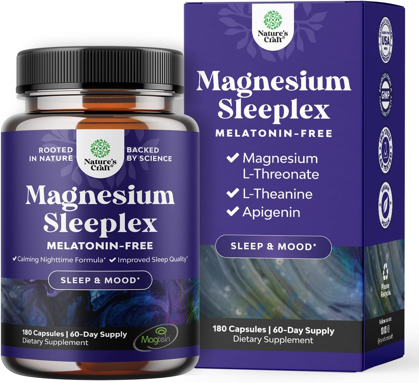 High Absorption Magnesium Sleep Supplement - Rest Support Magtein Magnesium L-Threonate and Apigenin Theanine for Sleep and Rest for Women & Men - Mg L-Threonate Melatonin Free Sleeping Aid - 180 Ct
