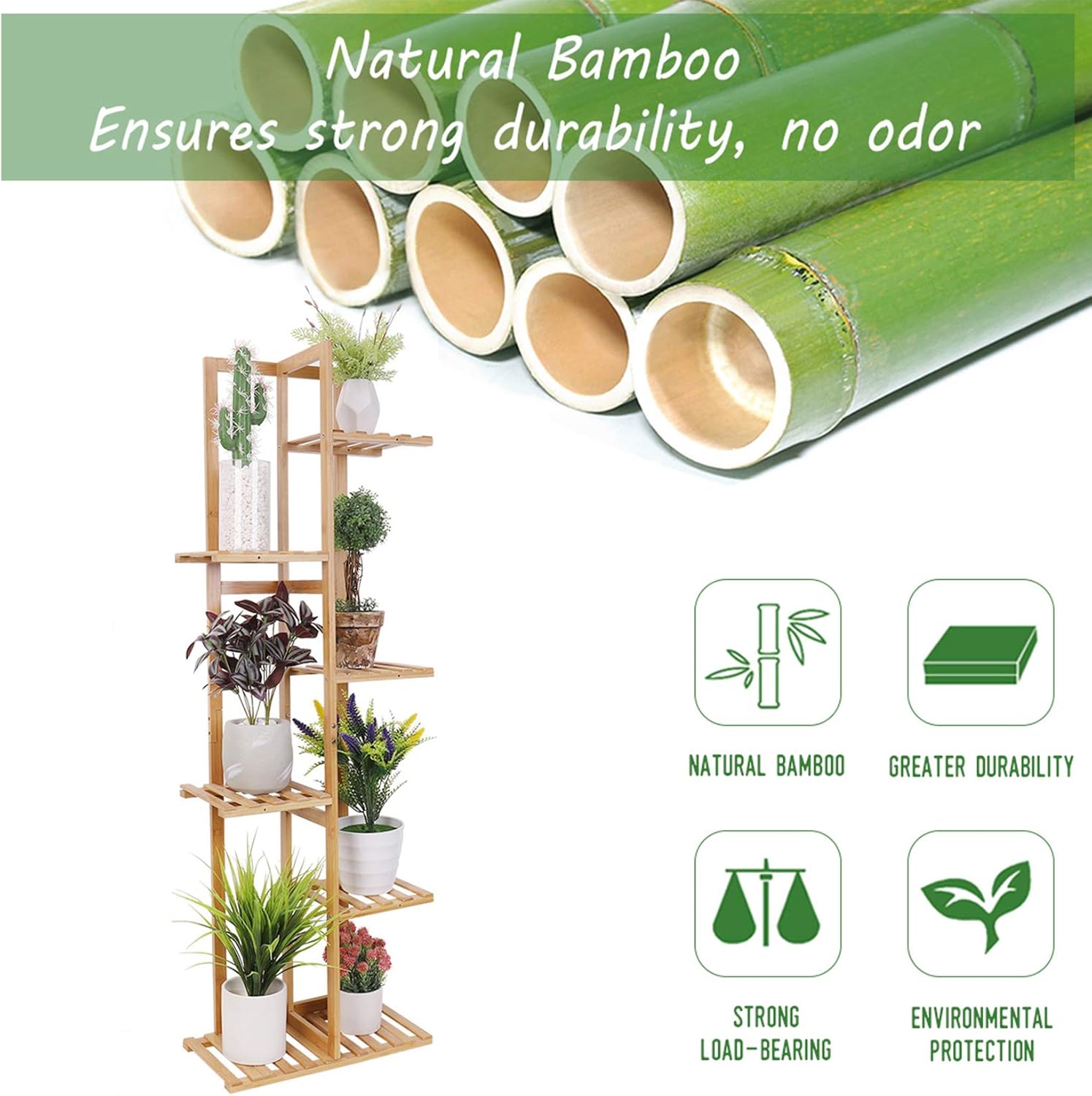 Soporte De Bambu Para Plantas De 5 Niveles Y 6 Macetas Para