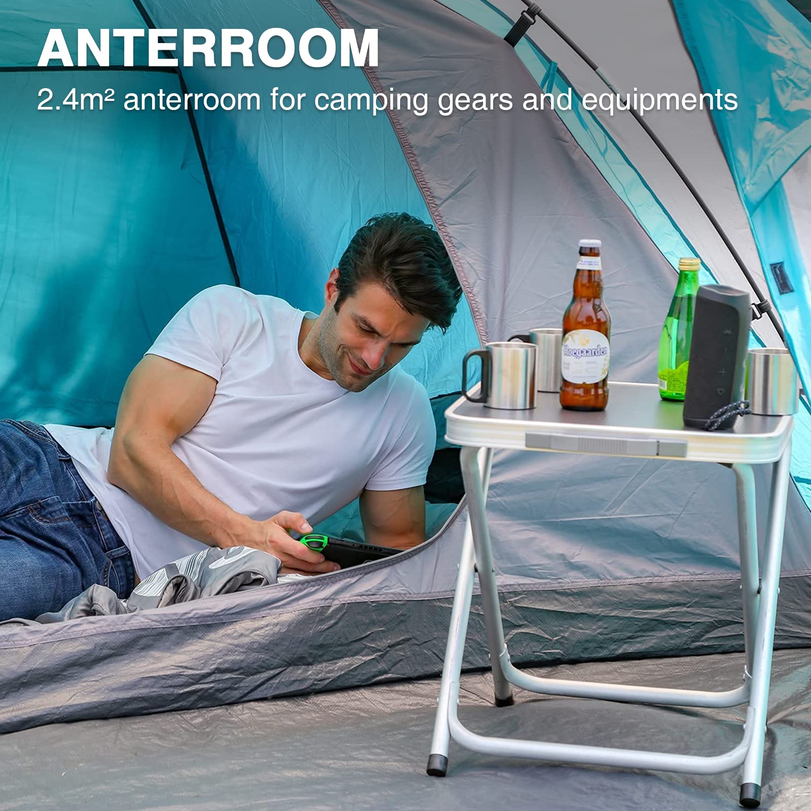 Kuppelzelt 3-4 Personen wasserdicht 4000mm Campingzelt mit Vorzelt Familienzelt Festivalzelt