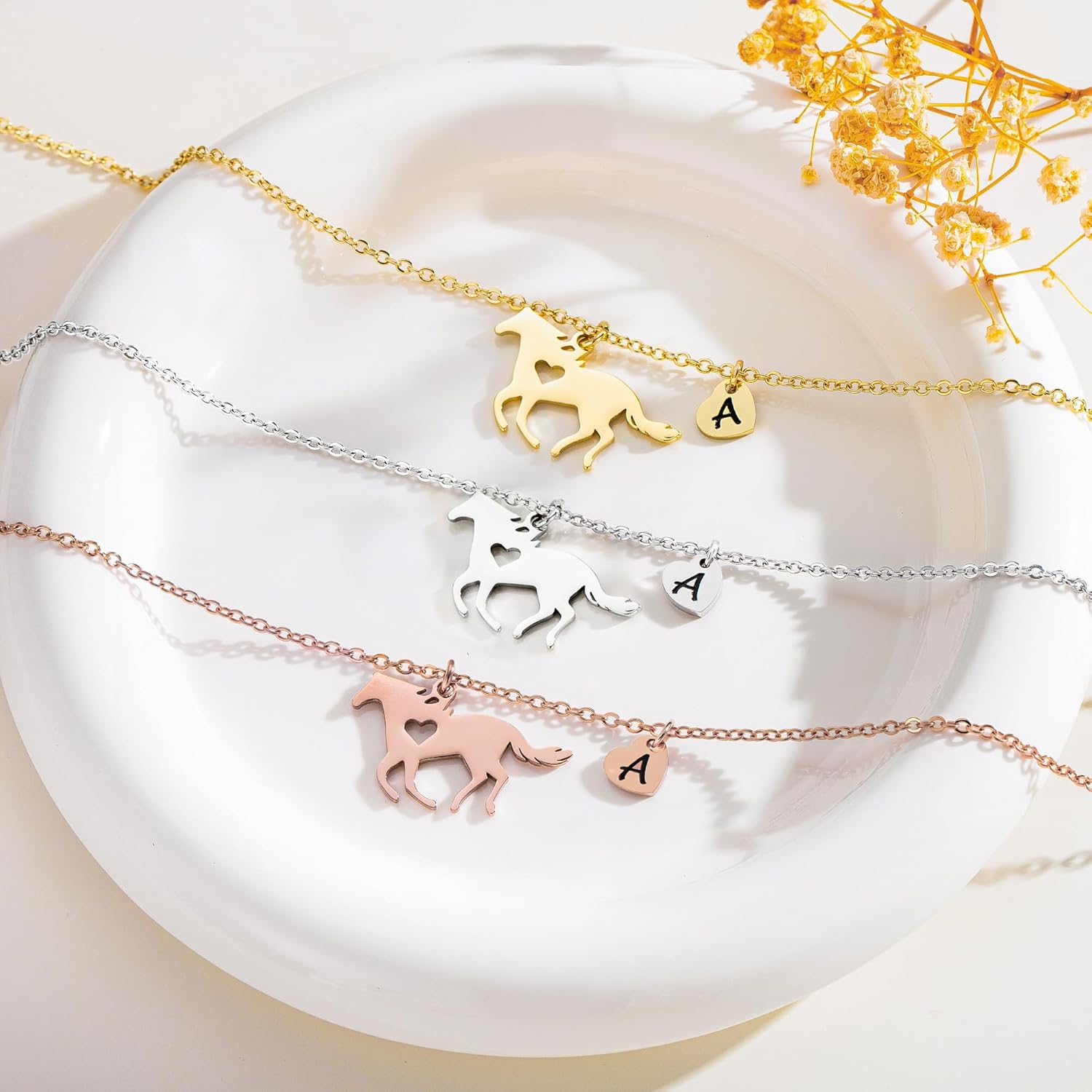 MONOOC Valentines Gifts for Kids Her Girls - Horse Necklace Gifts for Girls Horse Jewelry Necklaces Heart Initial Necklace Valentines Gift for Kids Her Teen Girl Women - Image 7