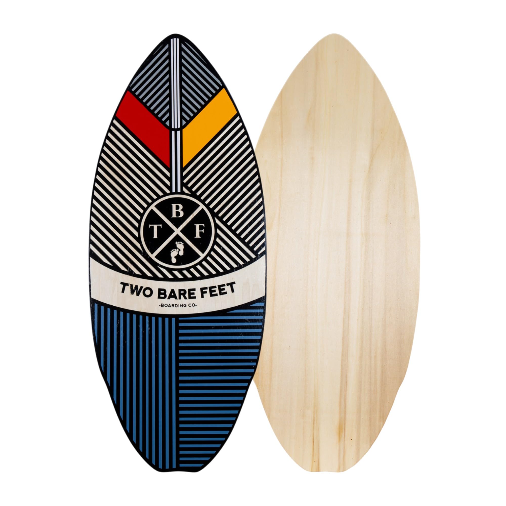 Two Bare Feet 41" Skimboard Suitable for Beginners, 7 Ply wooden construction with nose pre curve, Pin tail, Suitable for Adults and Kids (Aztec)