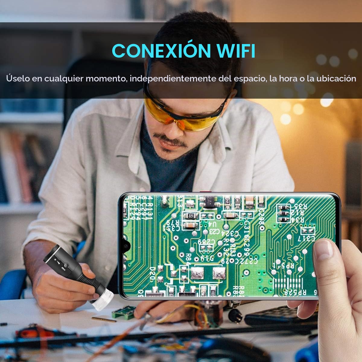 Microscopio Digital WiFi para iPhone, teléfono Android, Mac, Windows, HD, 1080P, grabación de Video, Aumento de 50-1000X, cámara de microscopio portátil inalámbrica con Bolsa de Transporte