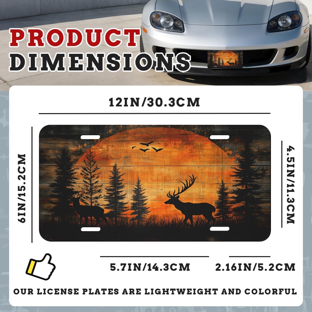 Bear Front License Plate Sunset Forest Pine Tree Wildlife Rustic Deer Car Decorative License Plates Aluminum Metal Decor Accessory Novelty Vanity Tag Cover with 4 Holes for Men Women 6" X 12" image 2