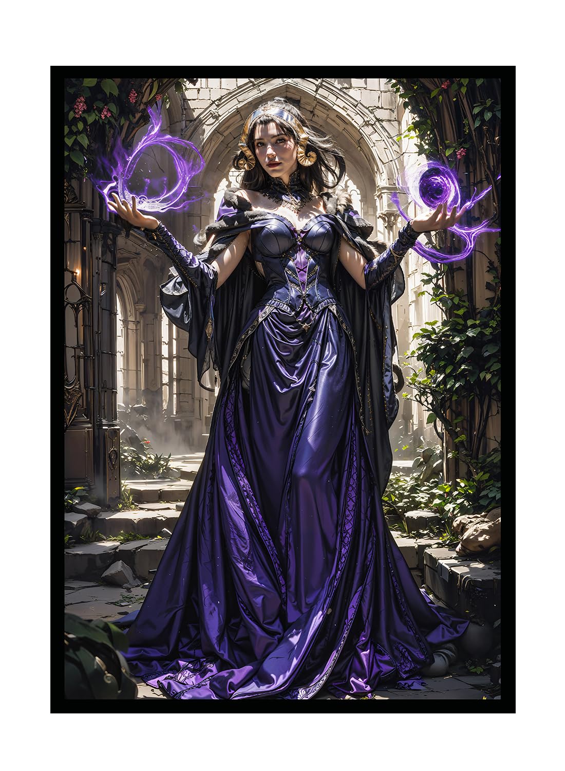 Katomula 100 MTG Card Sleeves with 100 Inner Sleeves, Textured Back Art Sleeves, Black Border & Black Inside, Fit Standard Size Cards - Liliana