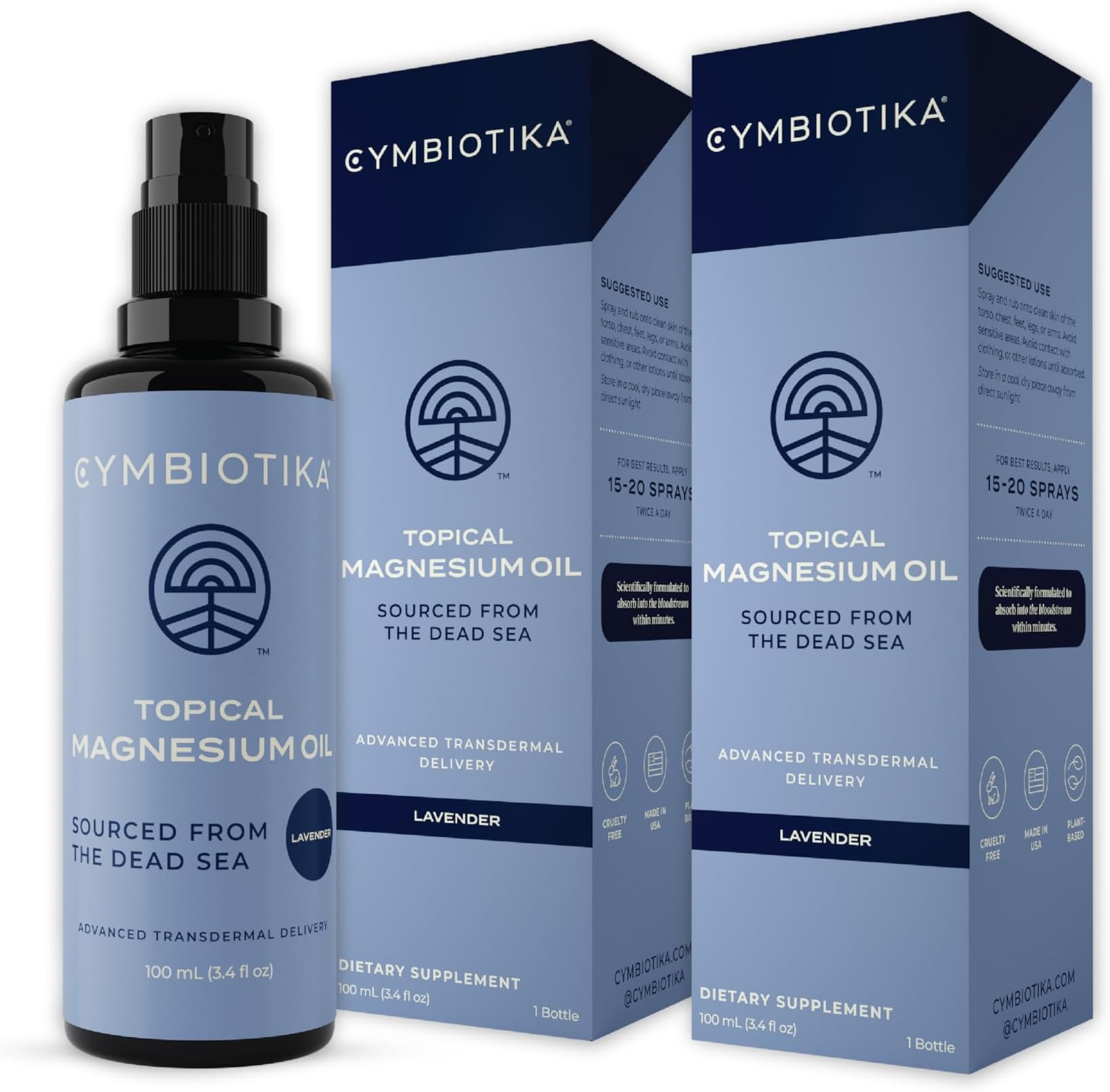 Topical Magnesium Oil Spray for Body, USA Made, Supplement for Leg Cramps, Muscle, Joint Health & Sleep Support, Includes Magnesium Chloride, Lavender Extract, Aloe Vera, 2pck (6.8 fl oz)
