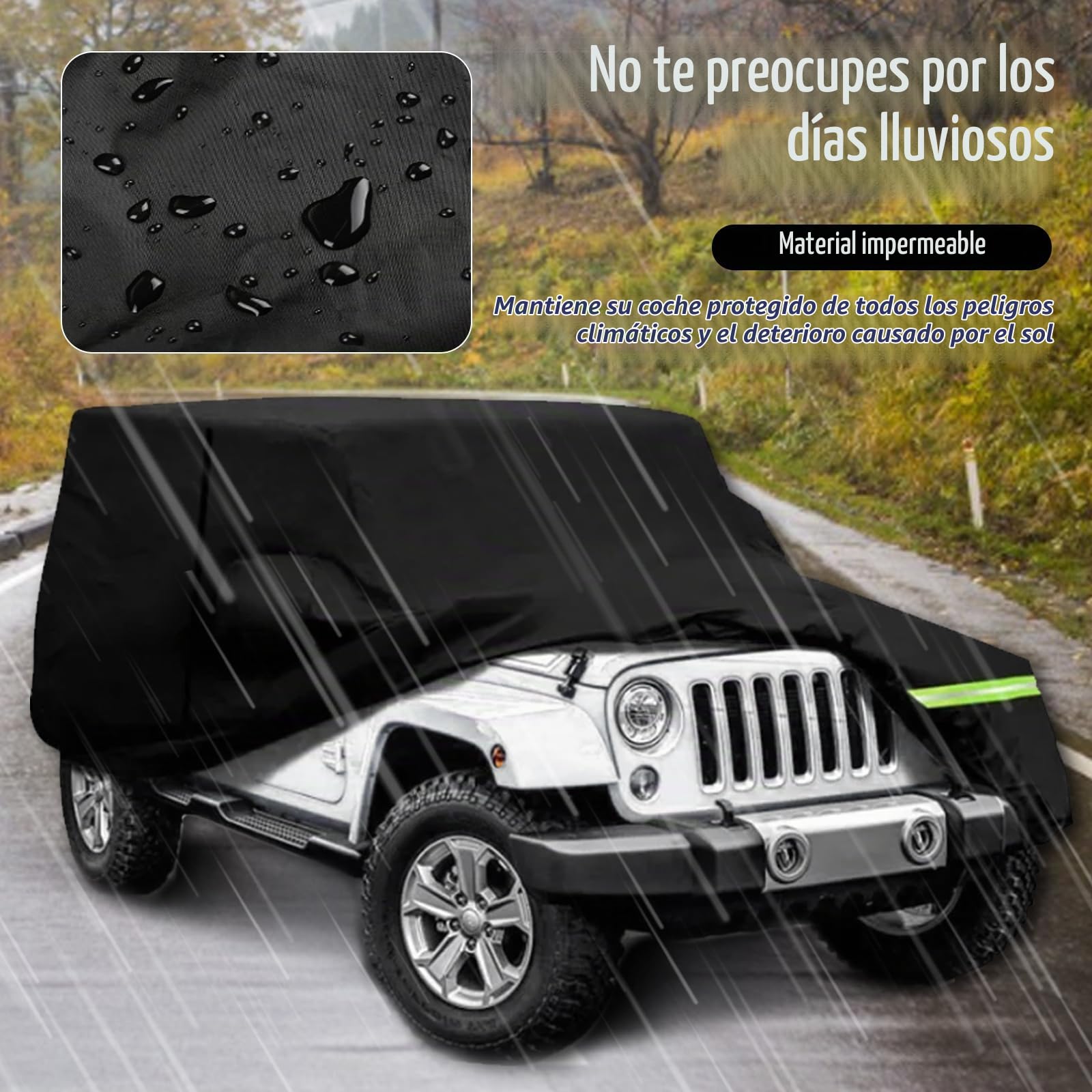 Funda para Coche, Funda Impermeable para Coche para Jeep Wrangler De 2 Puertas, Anti UV, Funda para Coche Interior Y Exterior para Cj Yj Tj Y Jk Funda para Invierno Y Verano para Todo Tipo De Clima