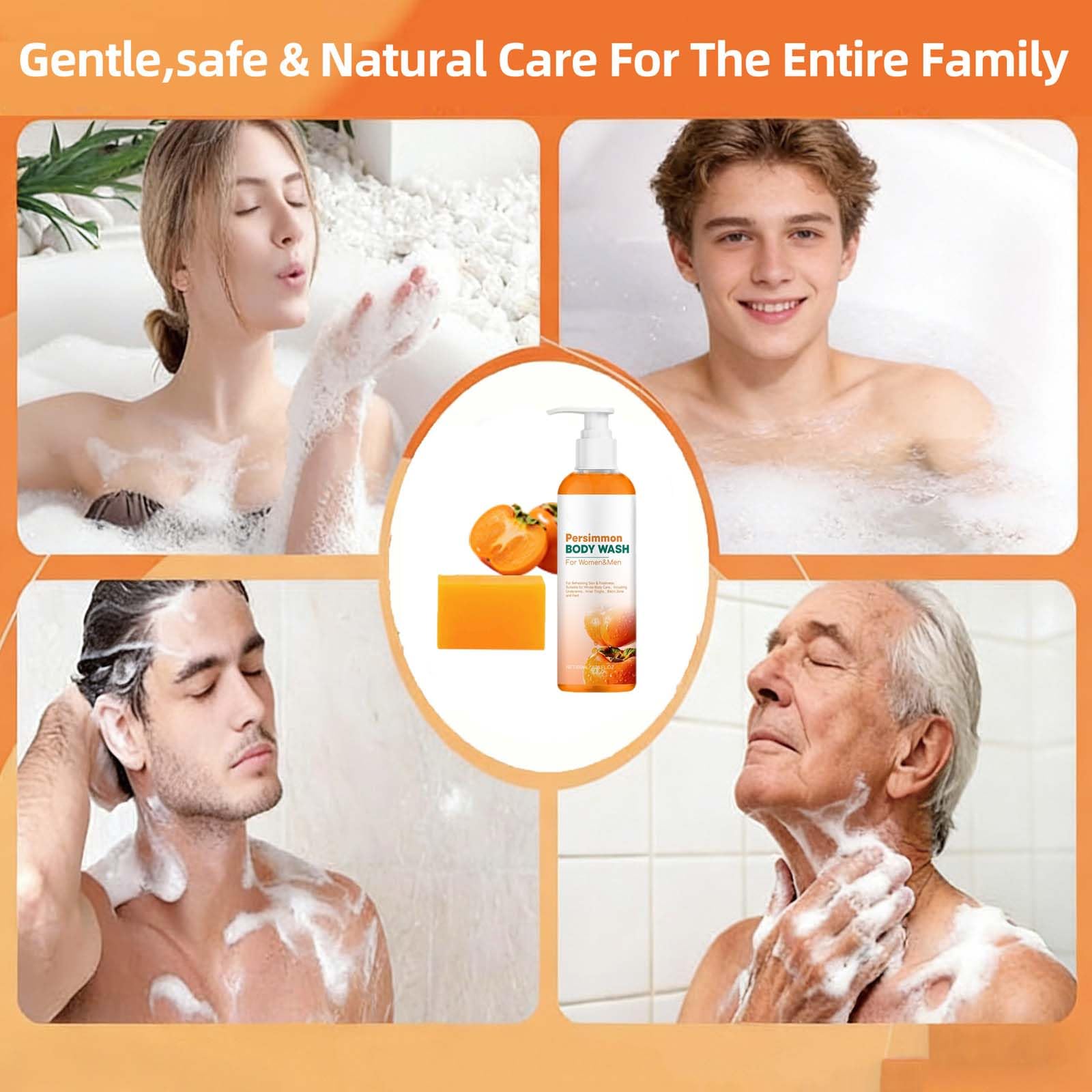 Mydło persimmon Bar Body Wash, naturalny zapach ciała, eliminuje starzenie się zapachów, dezodoryzuje i oczyszcza, delikatne czyszczenie, kontrola zapachu ciała, odświeżający ciało, długi (4 szt.)
