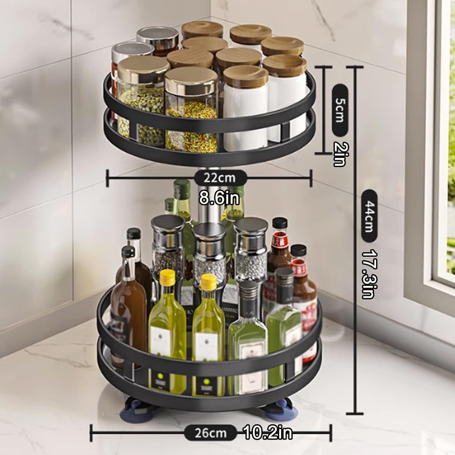 Especiero giratorio con estantes ajustables, plato giratorio de 360 grados para organización de cocina