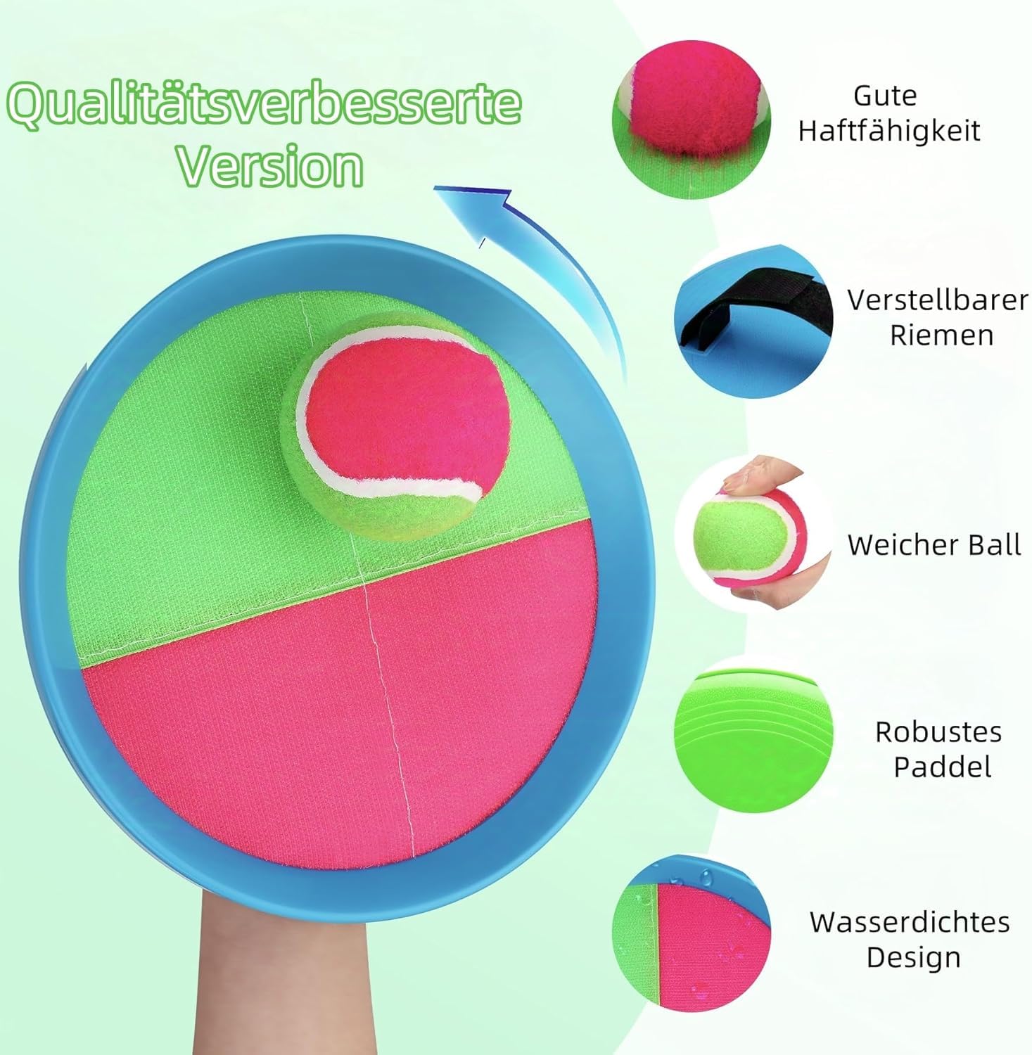 INPODAK Klettballspiel Wasserdicht Wurf Fangspiel Set Klettball Strandspielzeug Wurfspiel Kinder Erwachsene Garten Draußen Strand Spiele mit Aufbewahrungstasche Kinder Geschenke ab 3 Jahre