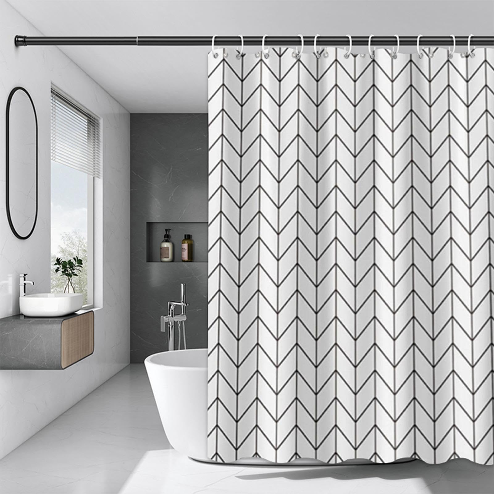 Shower Curtain Waterproof 200x213cm Print Bathroom Curtains Polyester Bathroom Curtain Thick Duty Bath Curtains Extra Wide Long Shower Curtains with 12 Hooks Resistant for Wet Room
