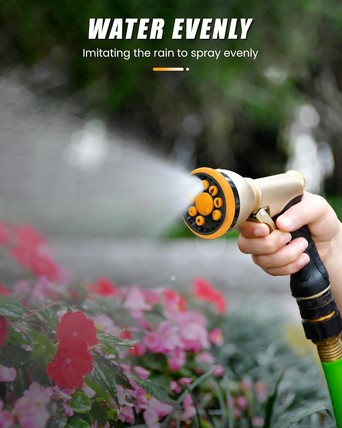 RAINPOINT Garden Hose Nozzle, Heavy Duty Metal Hose Sprayer Nozzle, 9 Adjustable Spray Patterns, High Pressure Hose Sprayer for Watering Plants, Lawns, Car and Pet Washing (Orange)