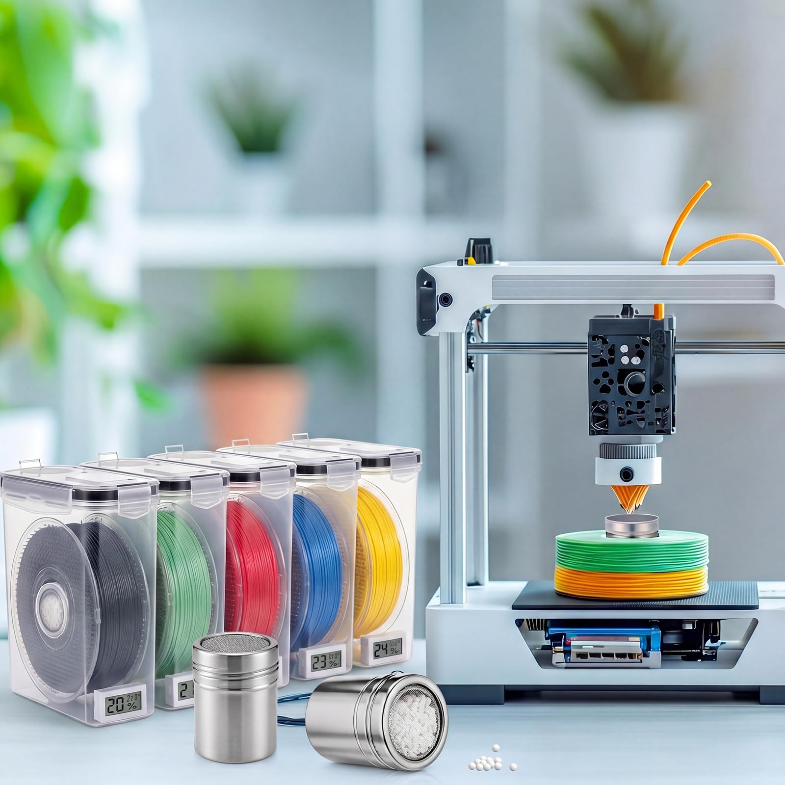 Unittype Paquete de 6 filamentos desecantes para impresora 3D, 80 g, cada alúmina activada, más potente, estable que el gel de sílice, recargable, absorbe la humedad y evita que el filamento se moje