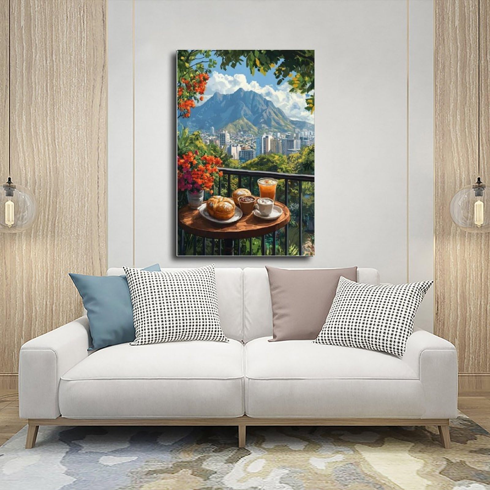 QOTOPGPG Poster su tela con vista sul balcone di Pan Dulce Breakfast, Monterrey, decorazione per camera da letto, ufficio, stanza, regalo, 60 x 90 cm