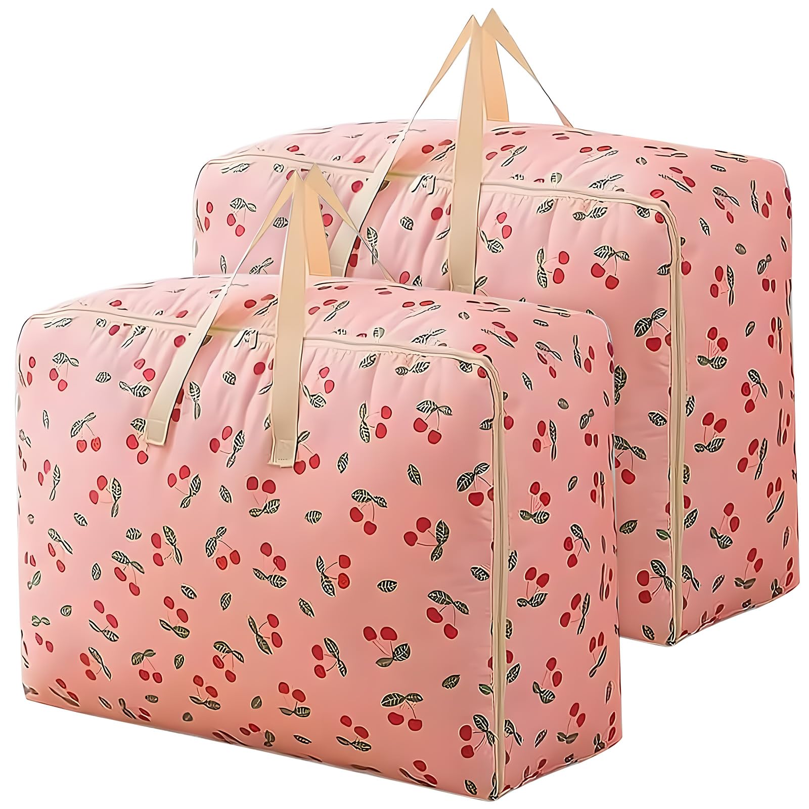 Ellecila Pink Cherry 2Pcs Duvet Storage Bags With Zips, Jumbo Storage Bag Waterproof Heavy Duty Oxford Laundry Bags, 84L Big Bag For Moving, Duvet Bag Underbed Storage Bags, Clothes, Quilt, Blankets, Bedding (Pink Cherry)