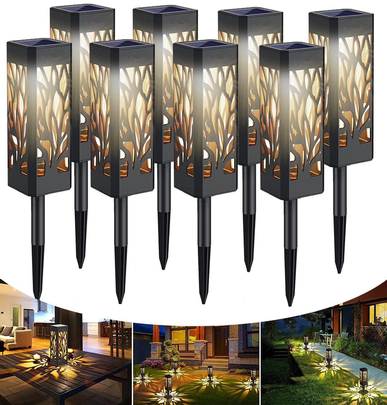 Solar Lights Outdoor Garden, Xndryan 8 Pack LED Garden Lights Solar Powered Waterproof Patio Lights Garden Ornaments Outdoor IP65 Solar Stake Lights for Yard Garden Patio Pathway, Auto On/Off