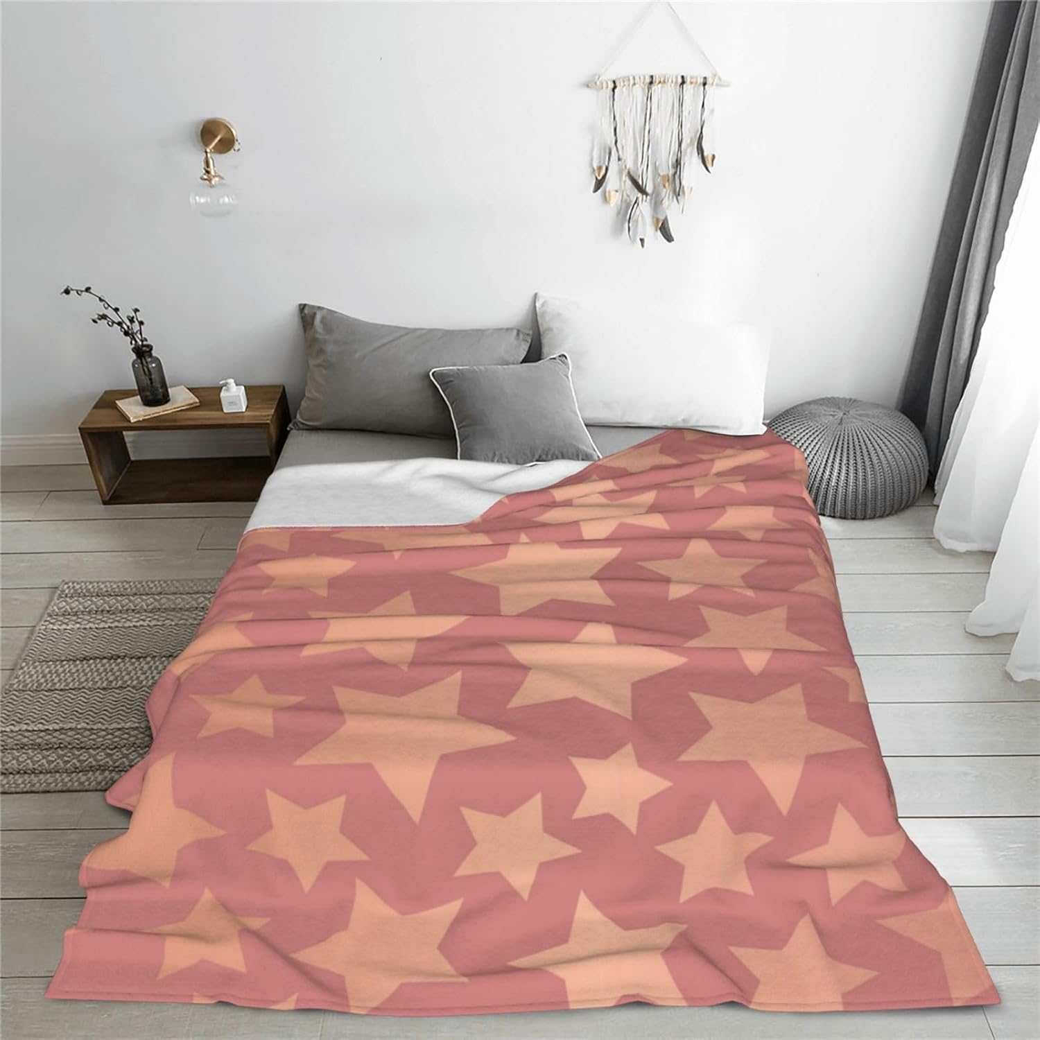Stars Throw Blanket Pentagram Fuzzy Cozy Microfiber Fleece Super Soft Sherpa Blankets for Home Couch Bed and Sofa Car Camp… (Pink, 60"×80")